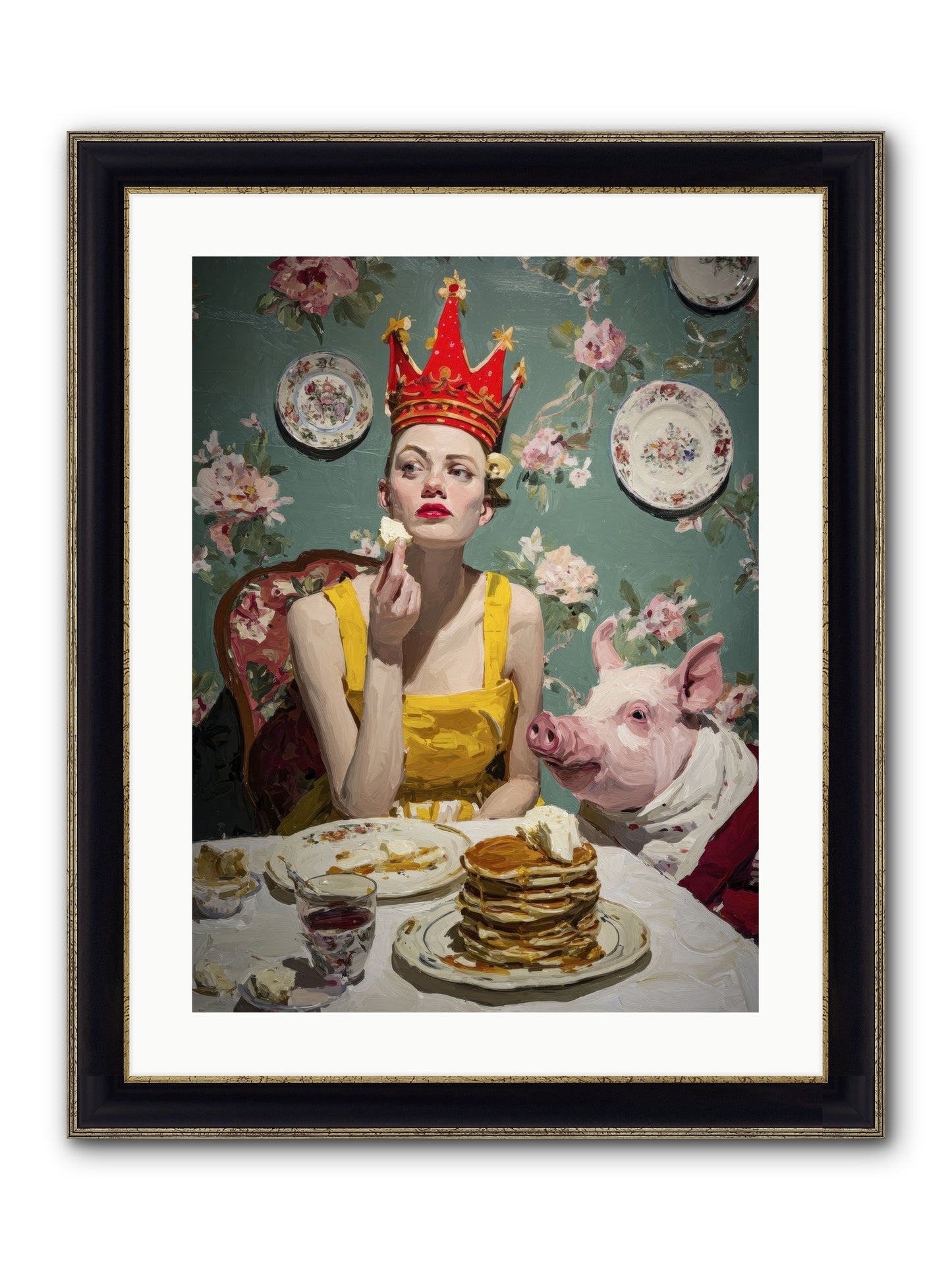 Her Flapjack Majesty's Court Framed Print - Black & Gold 18x24