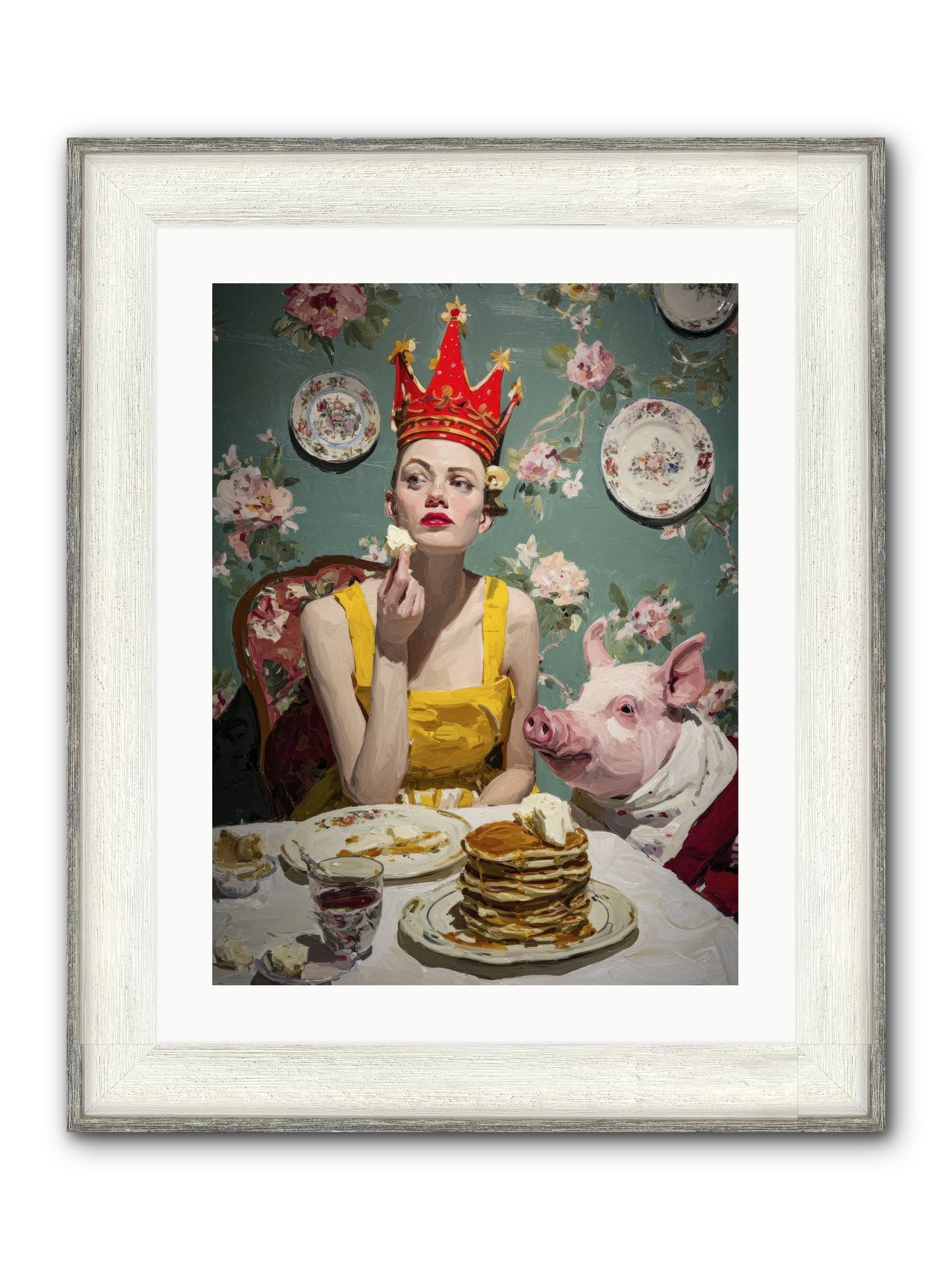 Her Flapjack Majesty's Court Framed Print - Driftwood White 18x24