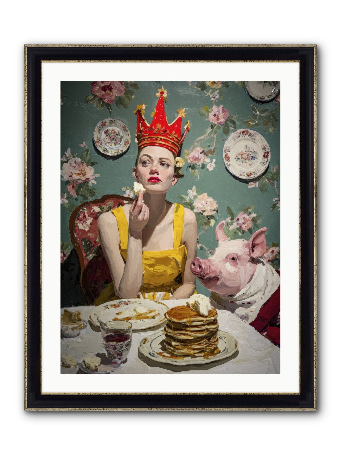 Her Flapjack Majesty's Court Framed Print - Black & Gold 24x32