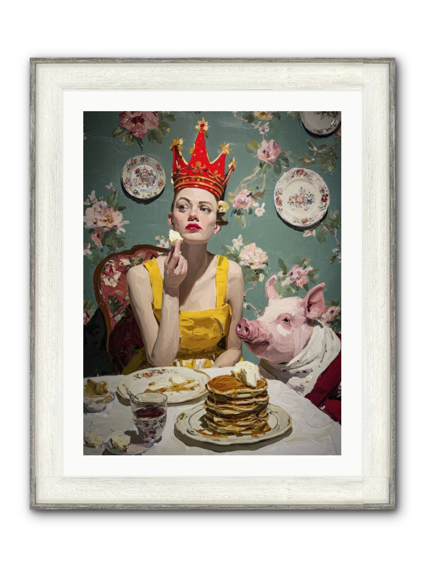 Her Flapjack Majesty's Court Framed Print - Driftwood White 24x32