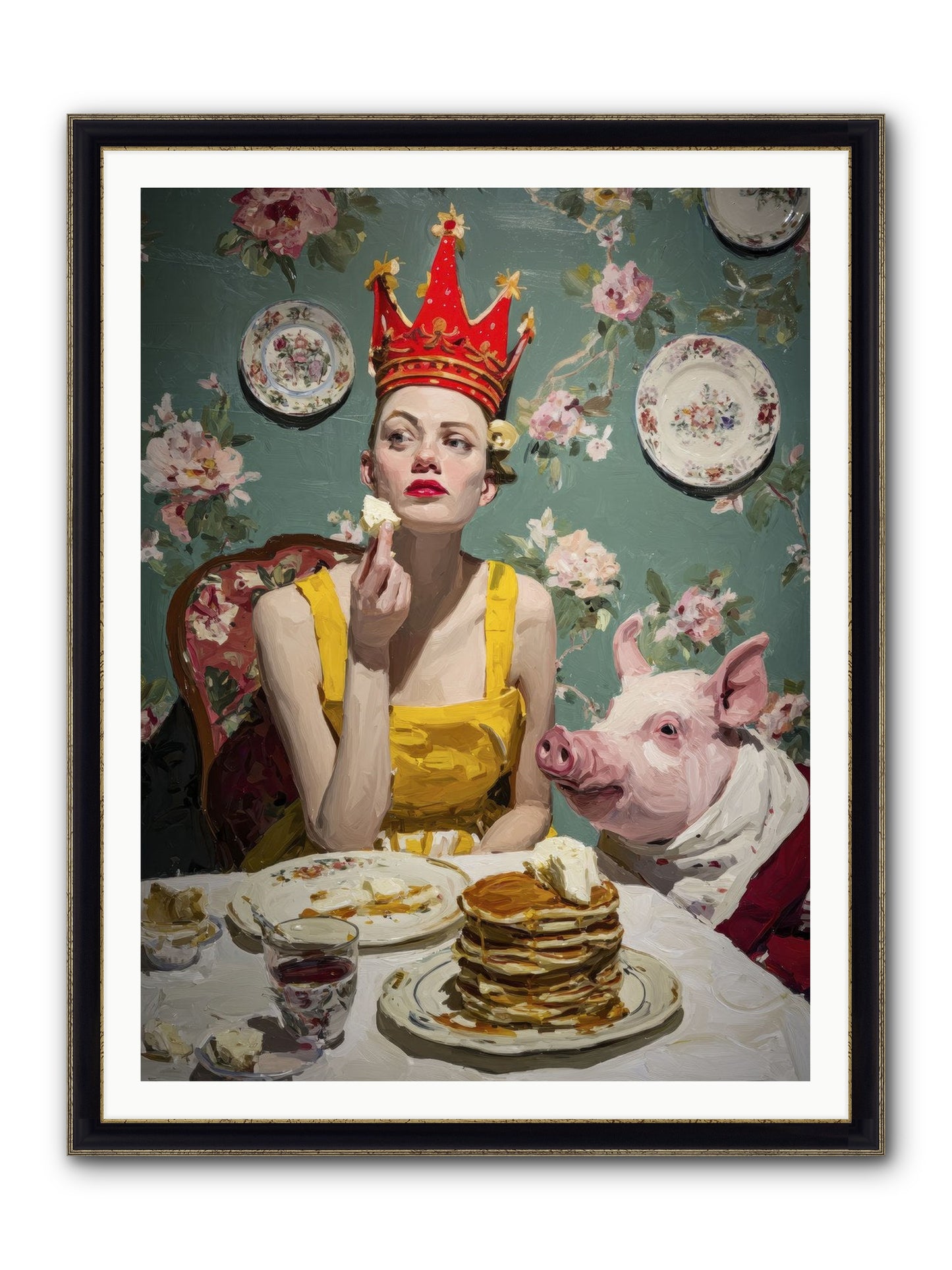 Her Flapjack Majesty's Court Framed Print - Black & Gold 36x48