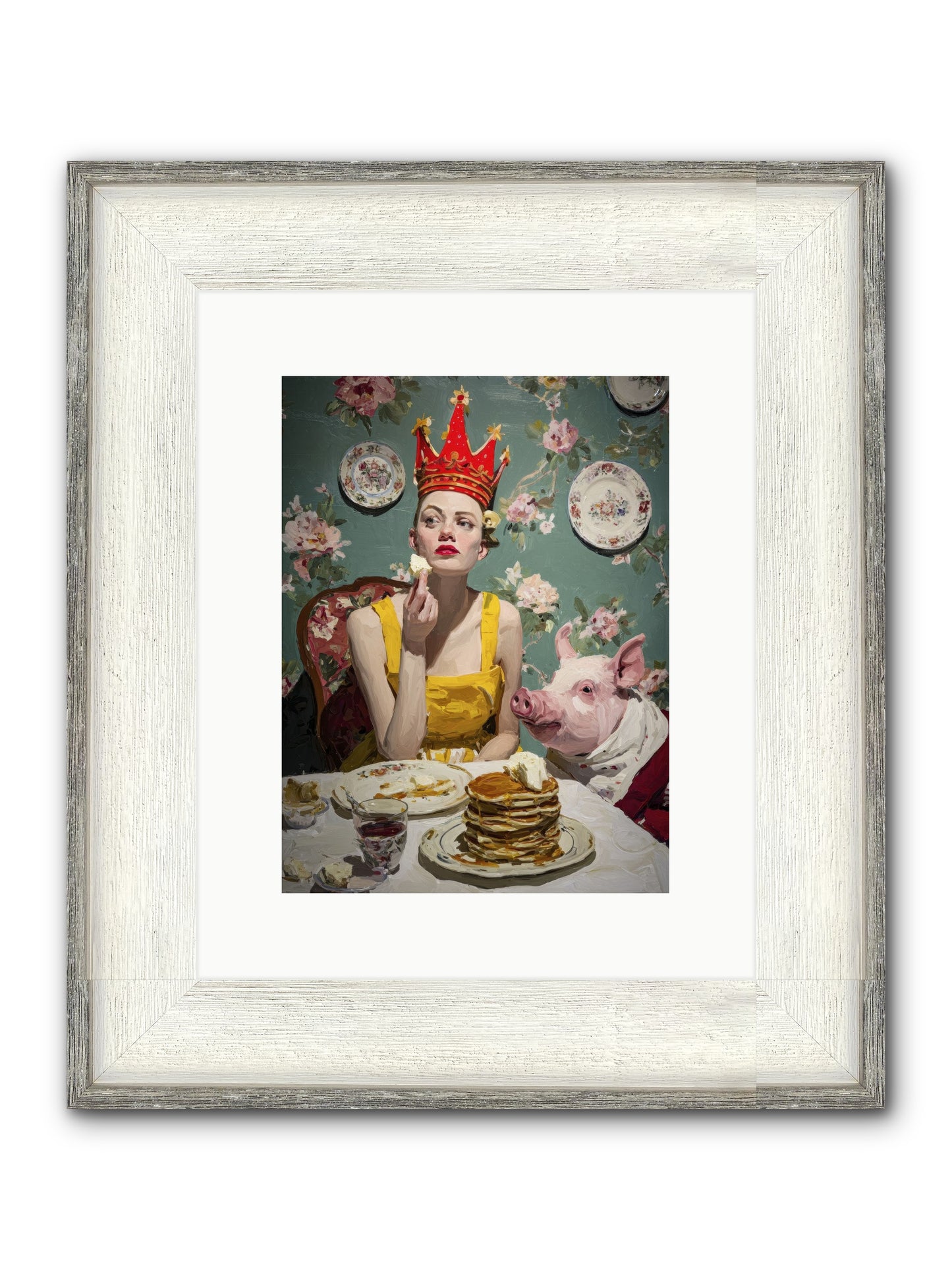 Her Flapjack Majesty's Court Framed Print - Driftwood White 9x12
