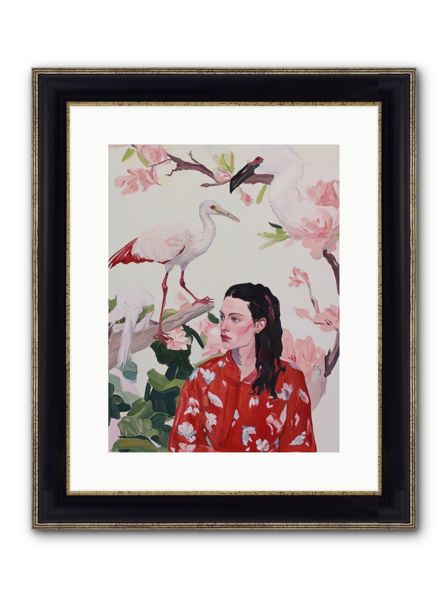 Her Garden's Guests Framed Print - Black & Gold 12x16