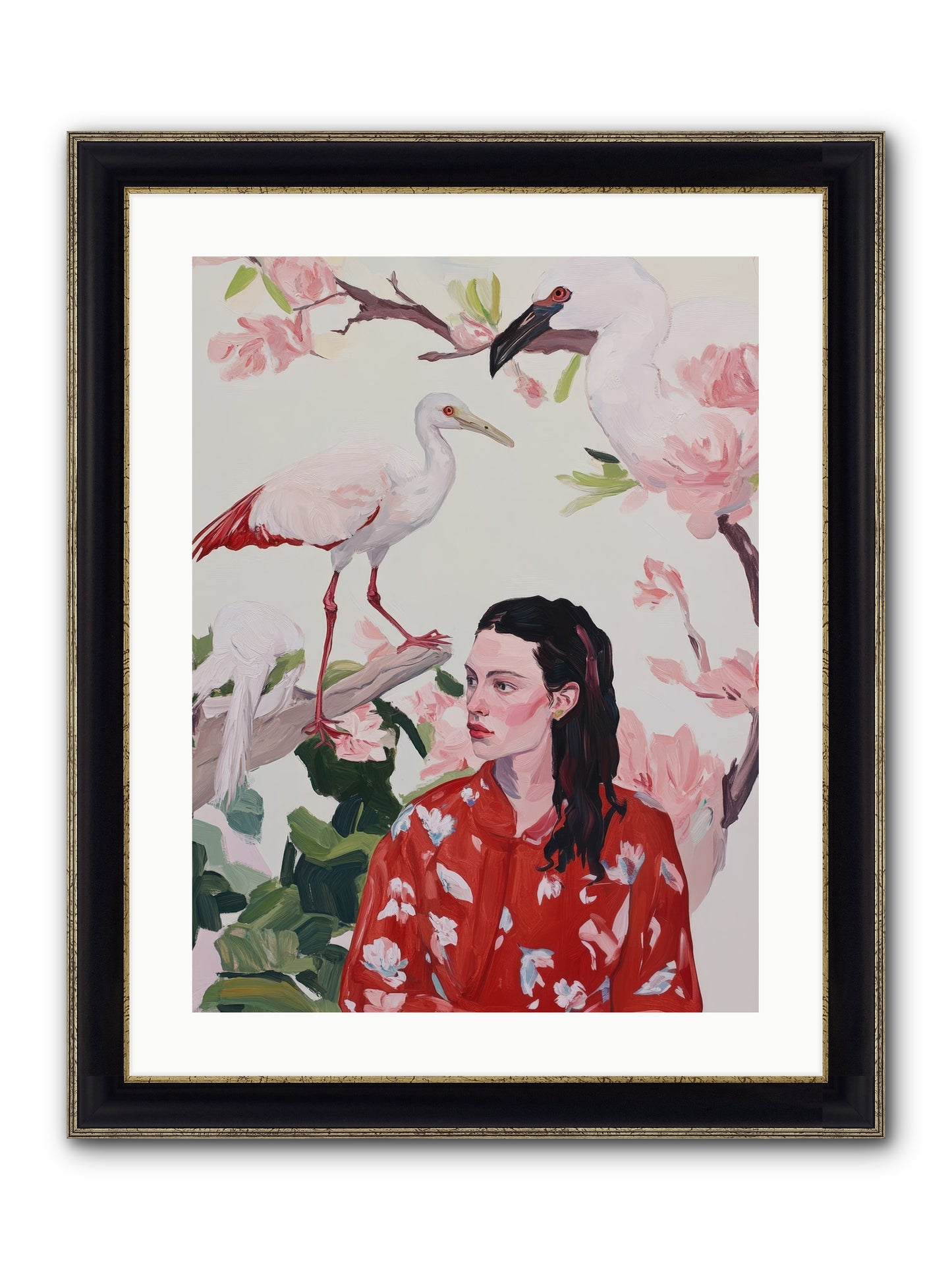 Her Garden's Guests Framed Print - Black & Gold 18x24