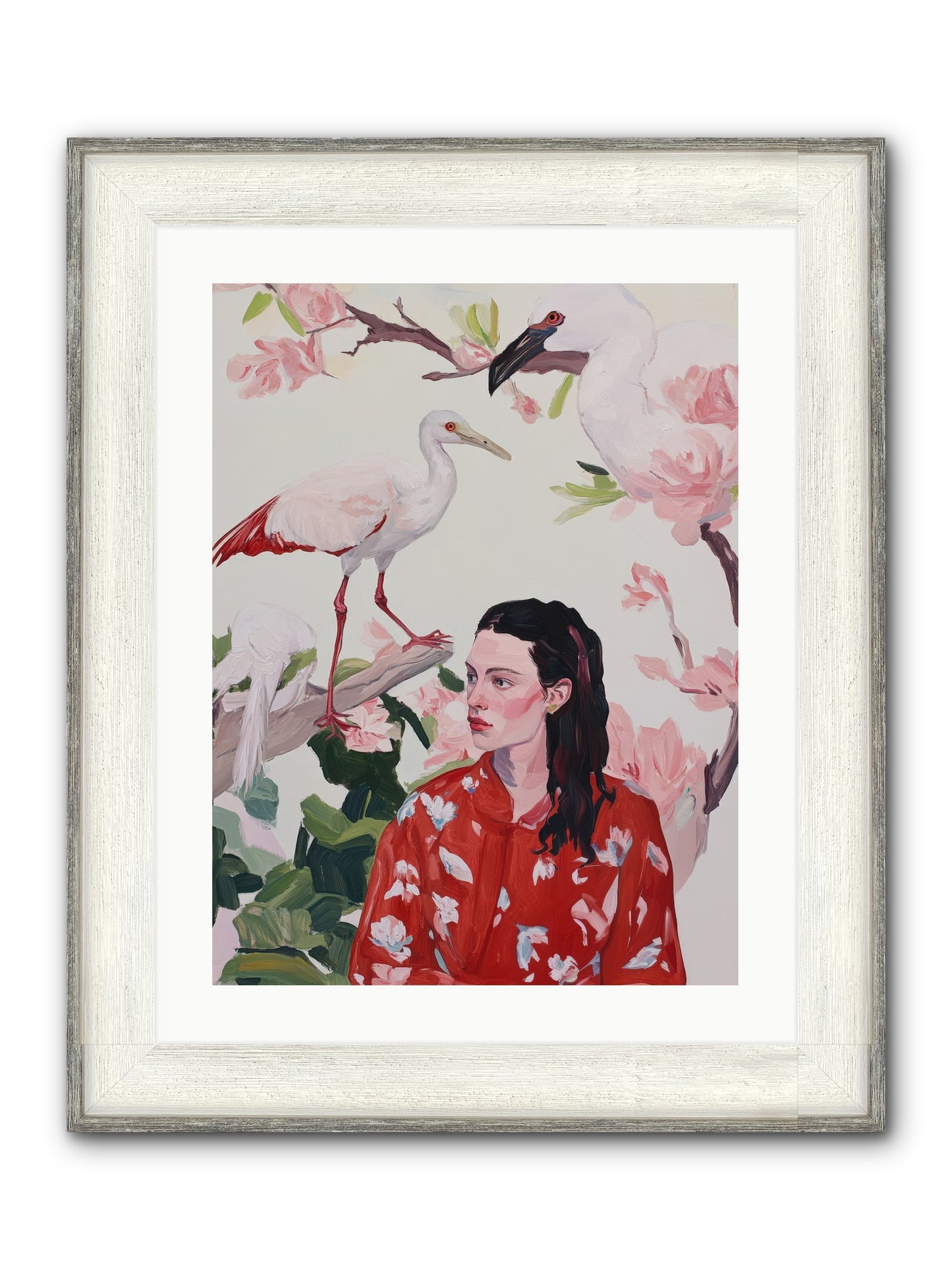 Her Garden's Guests Framed Print - Driftwood White 18x24