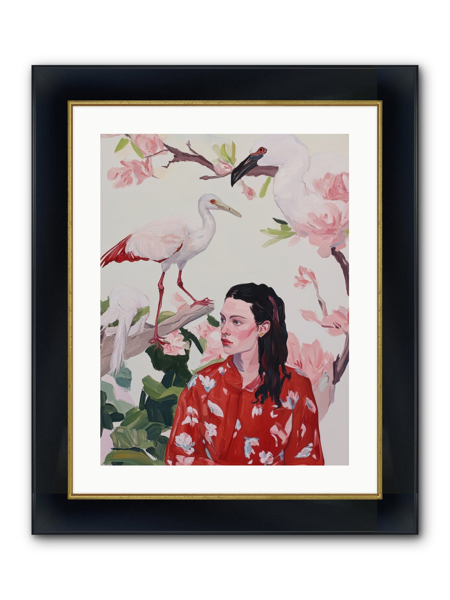 Her Garden's Guests Framed Print - Wide Black w/Gold 18x24