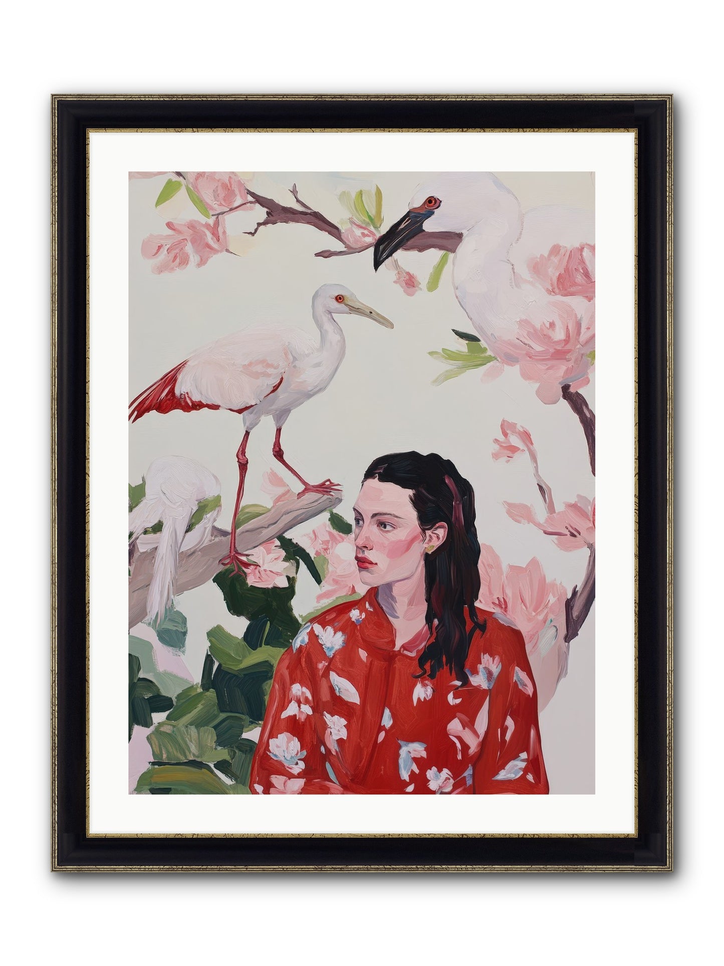 Her Garden's Guests Framed Print - Black & Gold 24x32