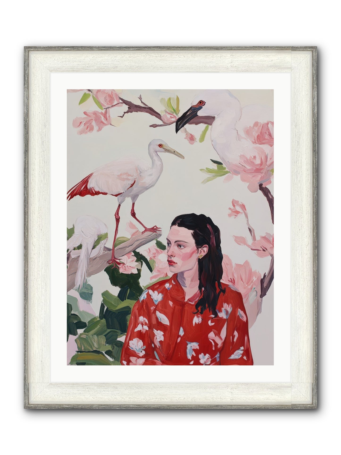 Her Garden's Guests Framed Print - Driftwood White 24x32