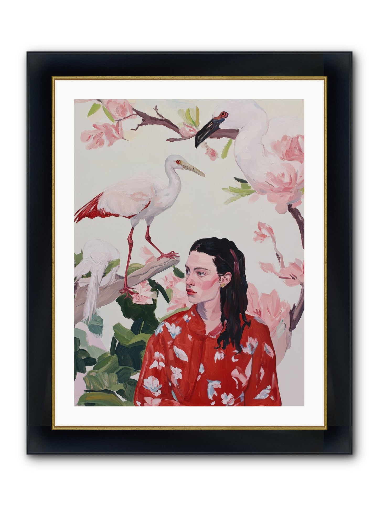 Her Garden's Guests Framed Print - Wide Black w/Gold 24x32