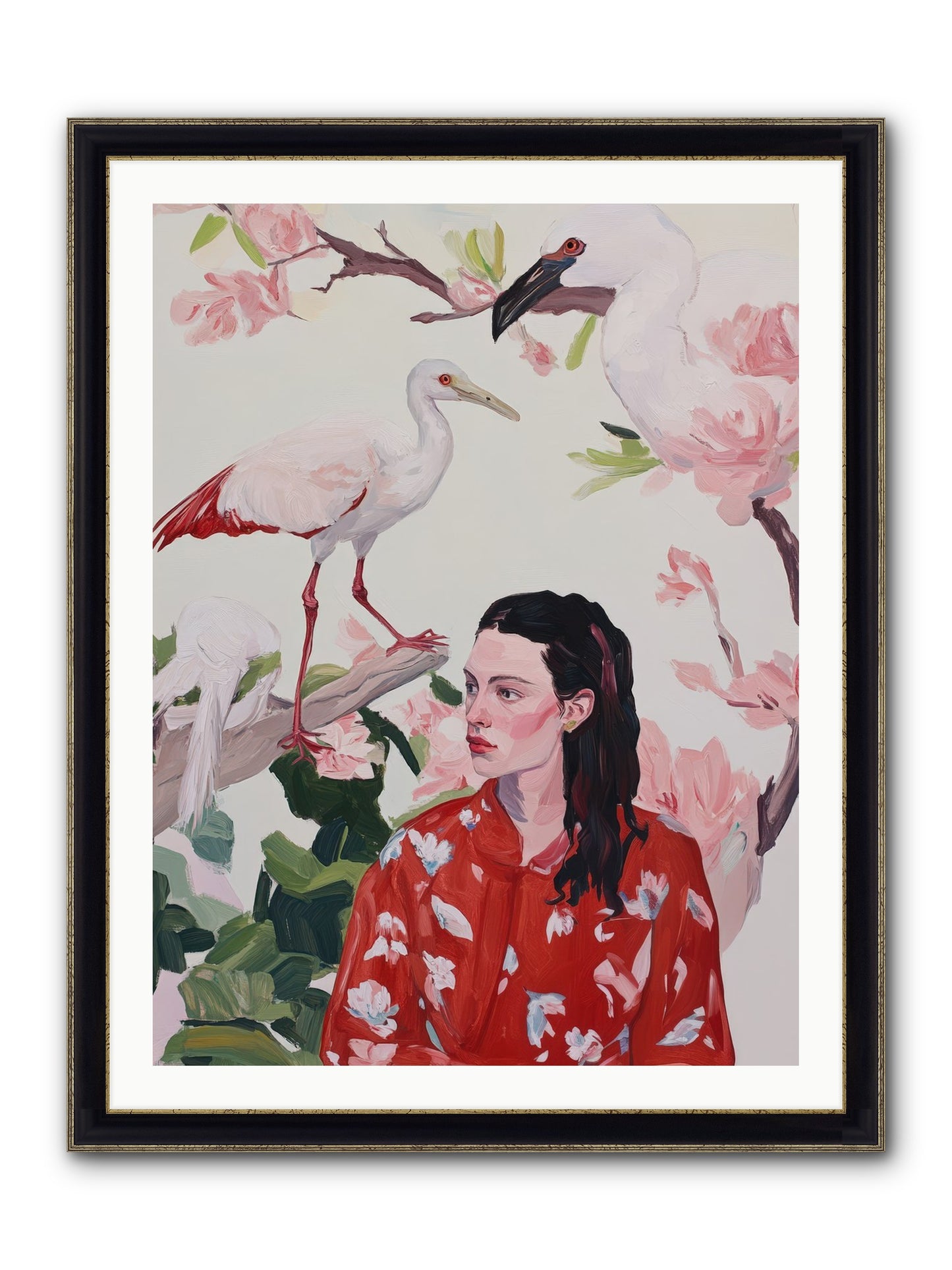 Her Garden's Guests Framed Print - Black & Gold 30x40