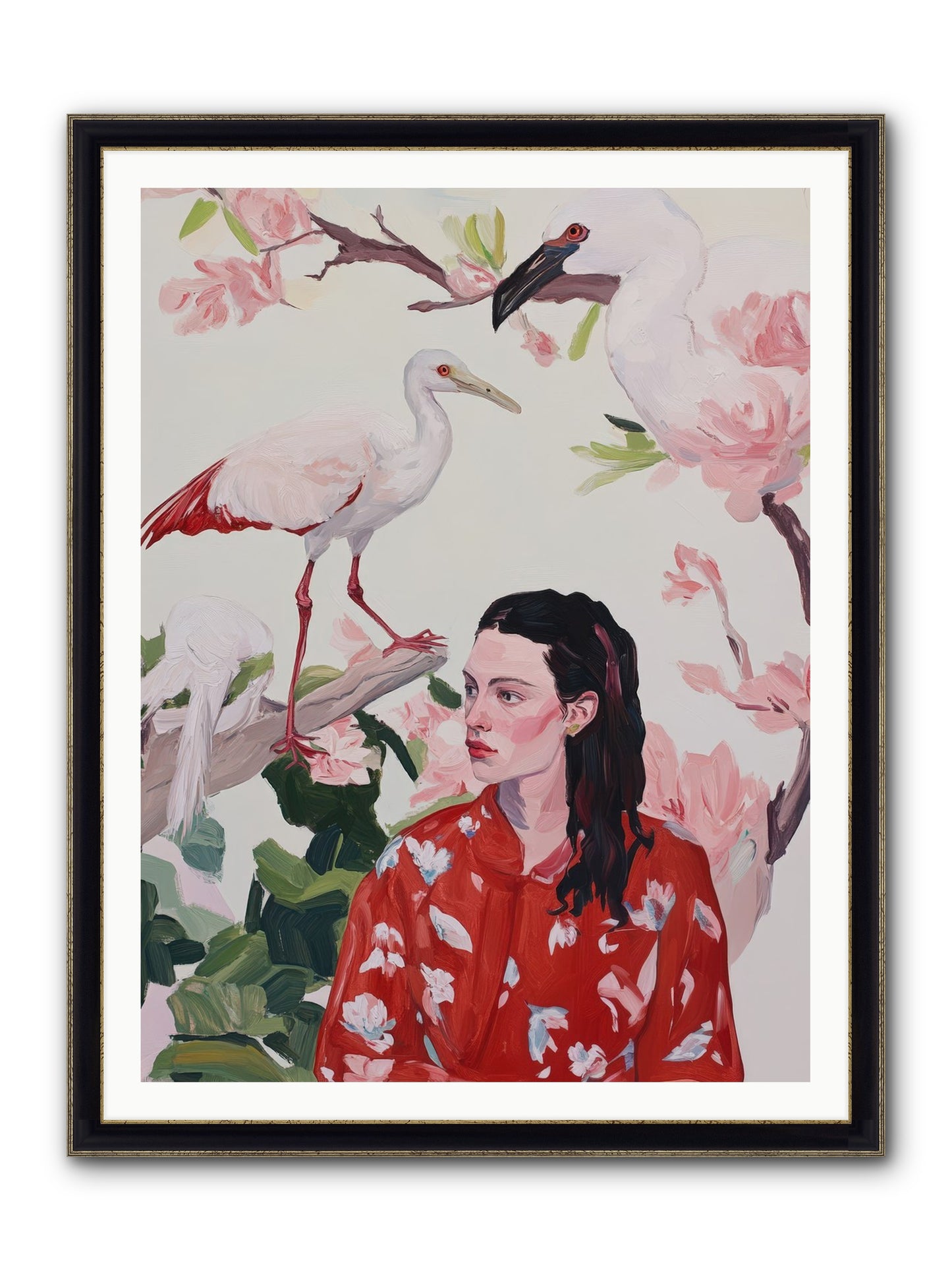 Her Garden's Guests Framed Print - Black & Gold 36x48