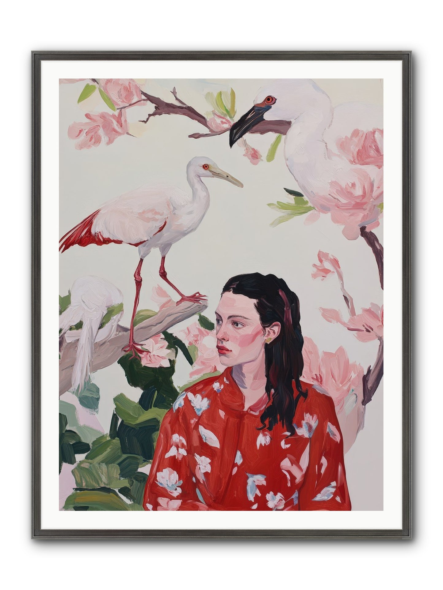 Her Garden's Guests Framed Print - Slimwoods Black/Silver 36x48