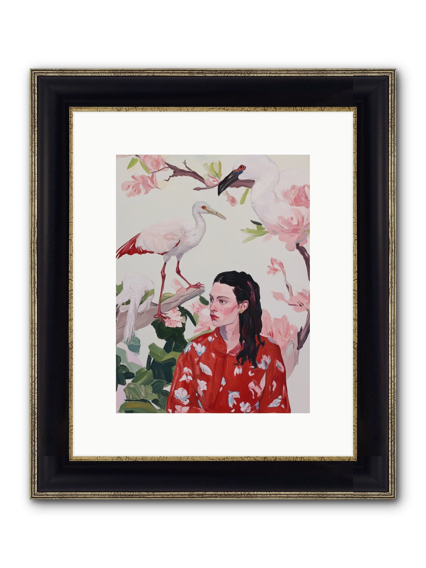 Her Garden's Guests Framed Print - Black & Gold 9x12