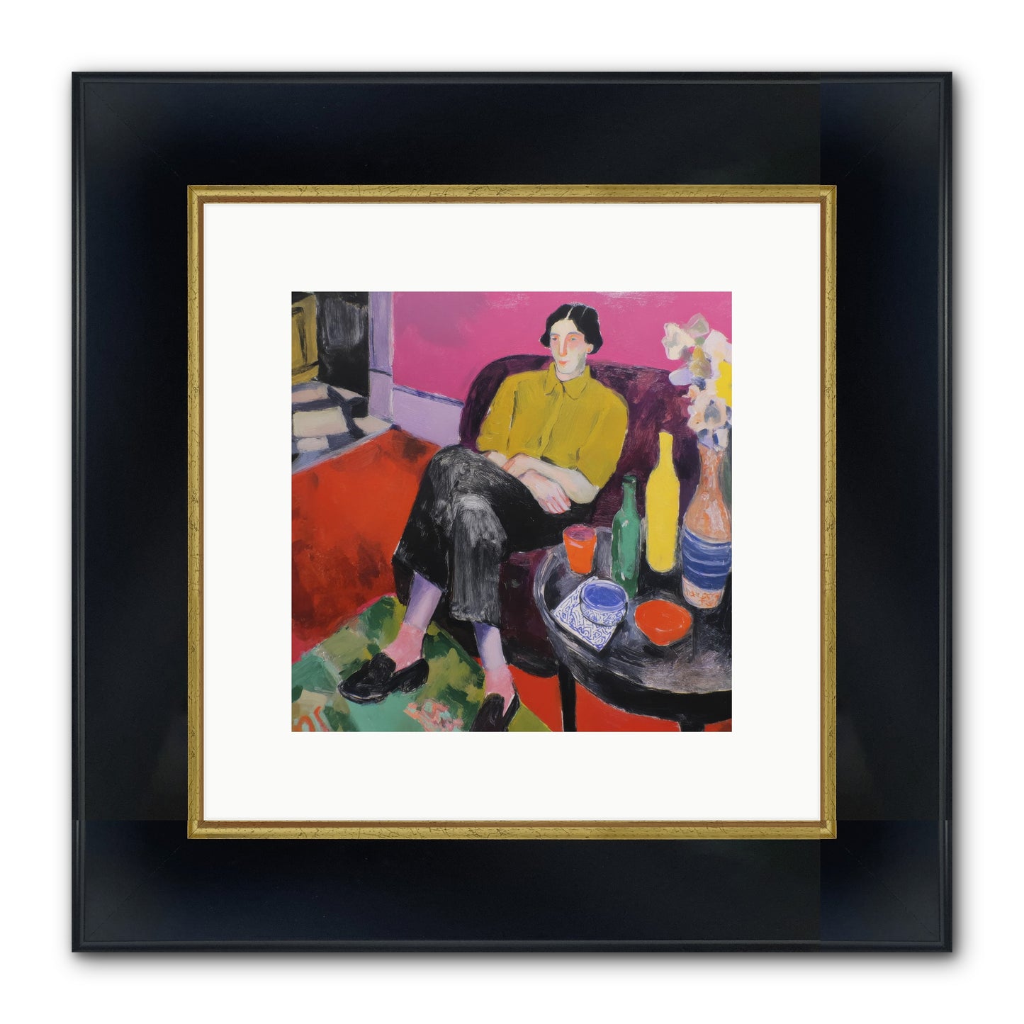 Her Language Framed Print - Wide Black w/Gold 10x10