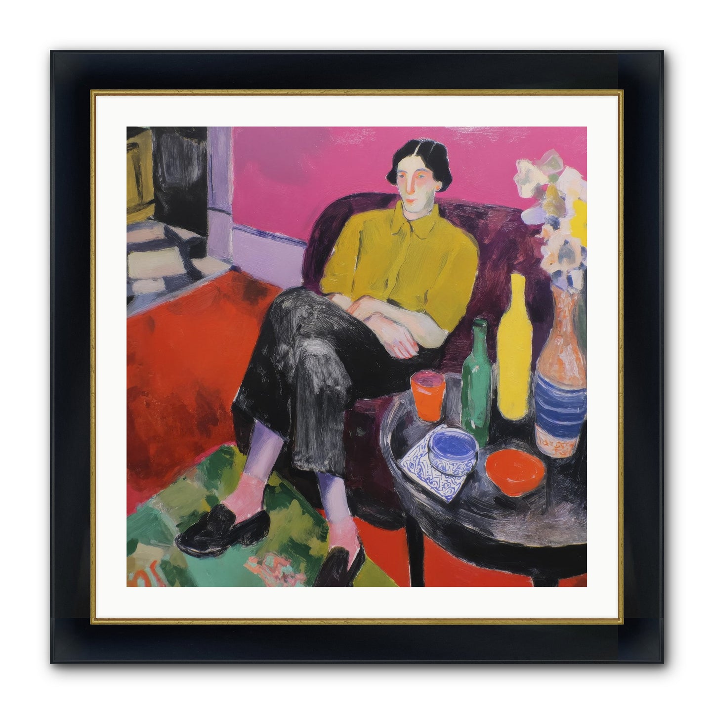 Her Language Framed Print - Wide Black w/Gold 30x30