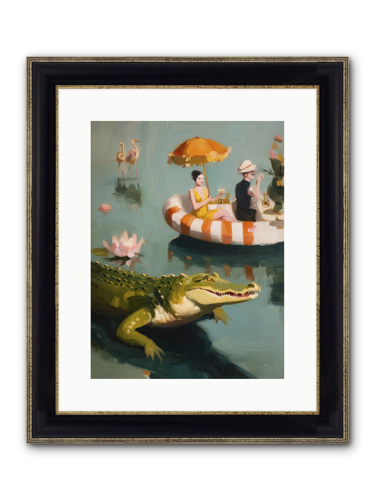 Hidden Harbor Framed Print - Black & Gold 12x16