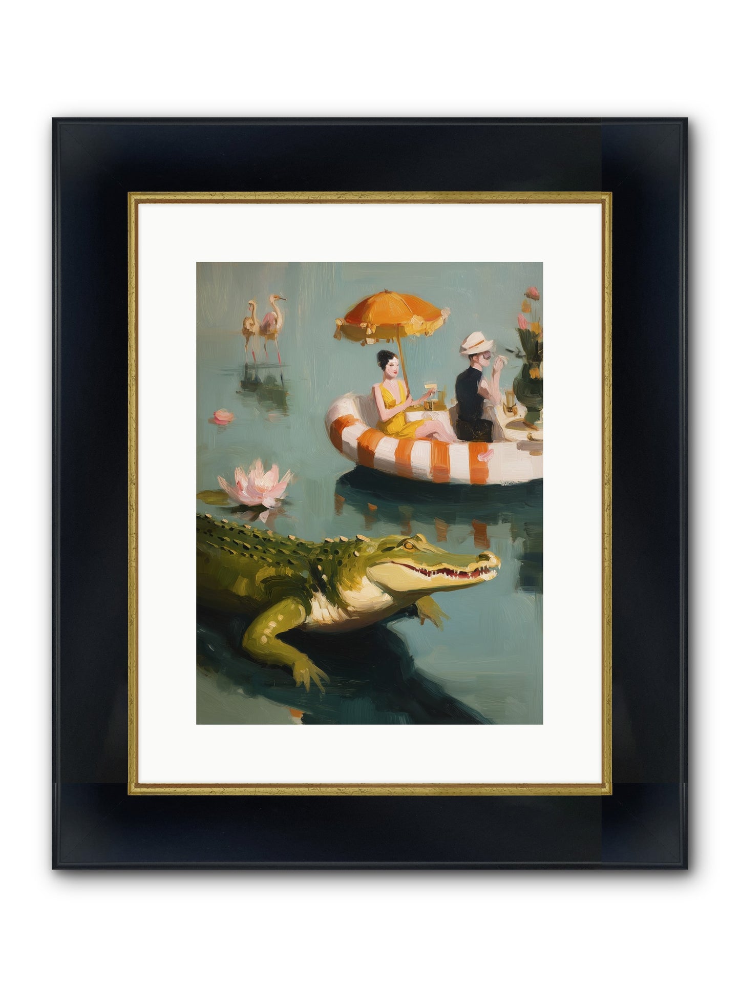 Hidden Harbor Framed Print - Wide Black w/Gold 12x16
