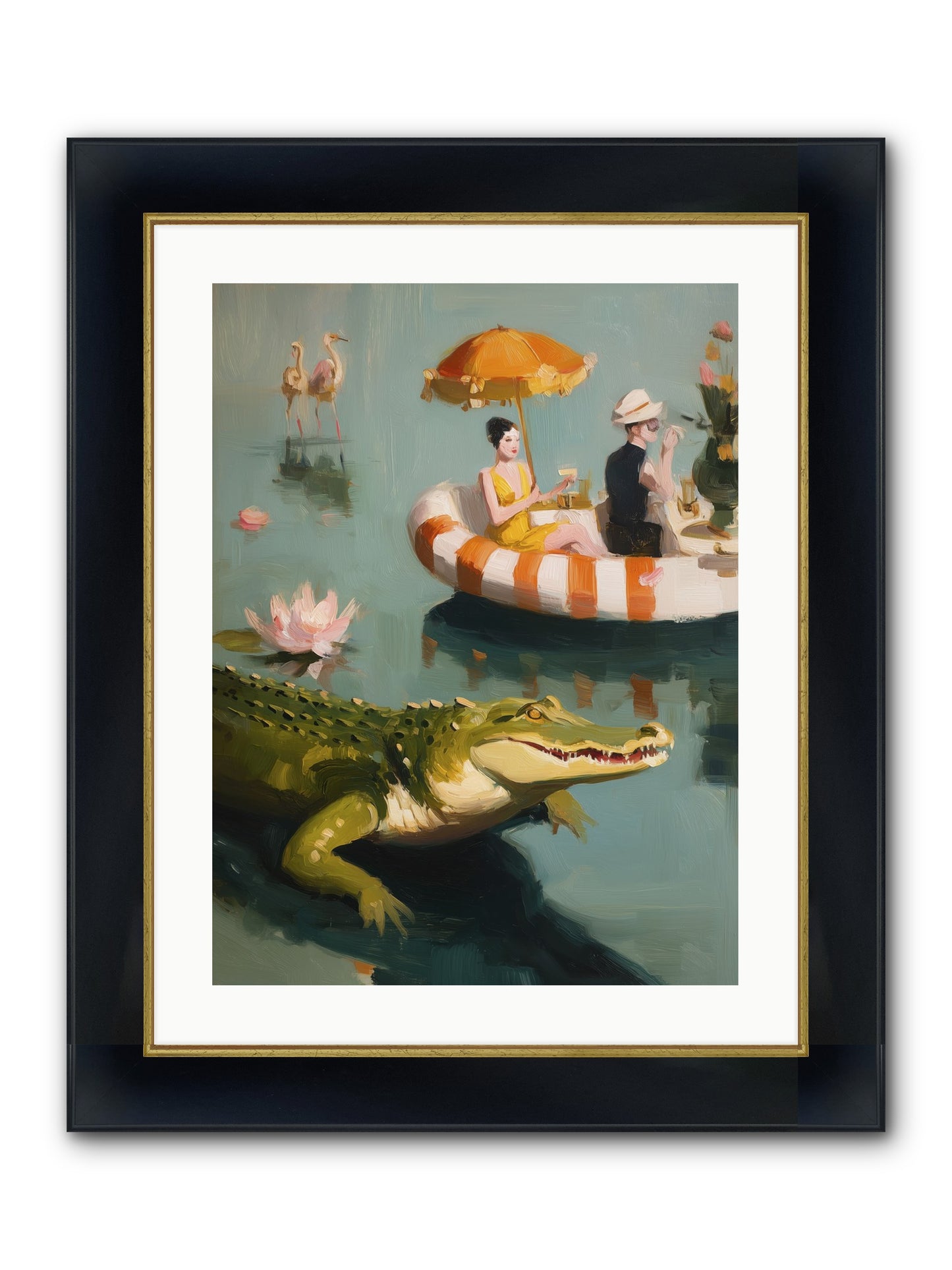 Hidden Harbor Framed Print - Wide Black w/Gold 18x24