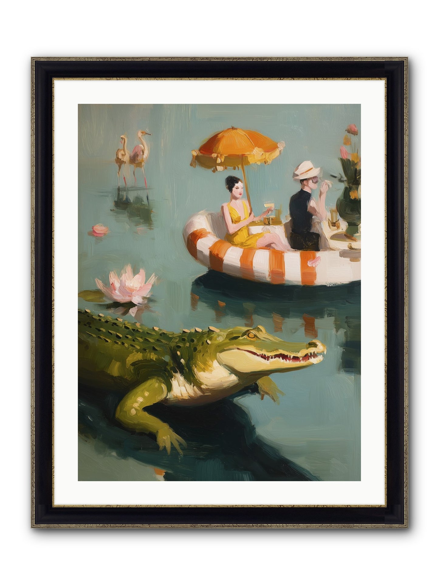 Hidden Harbor Framed Print - Black & Gold 24x32