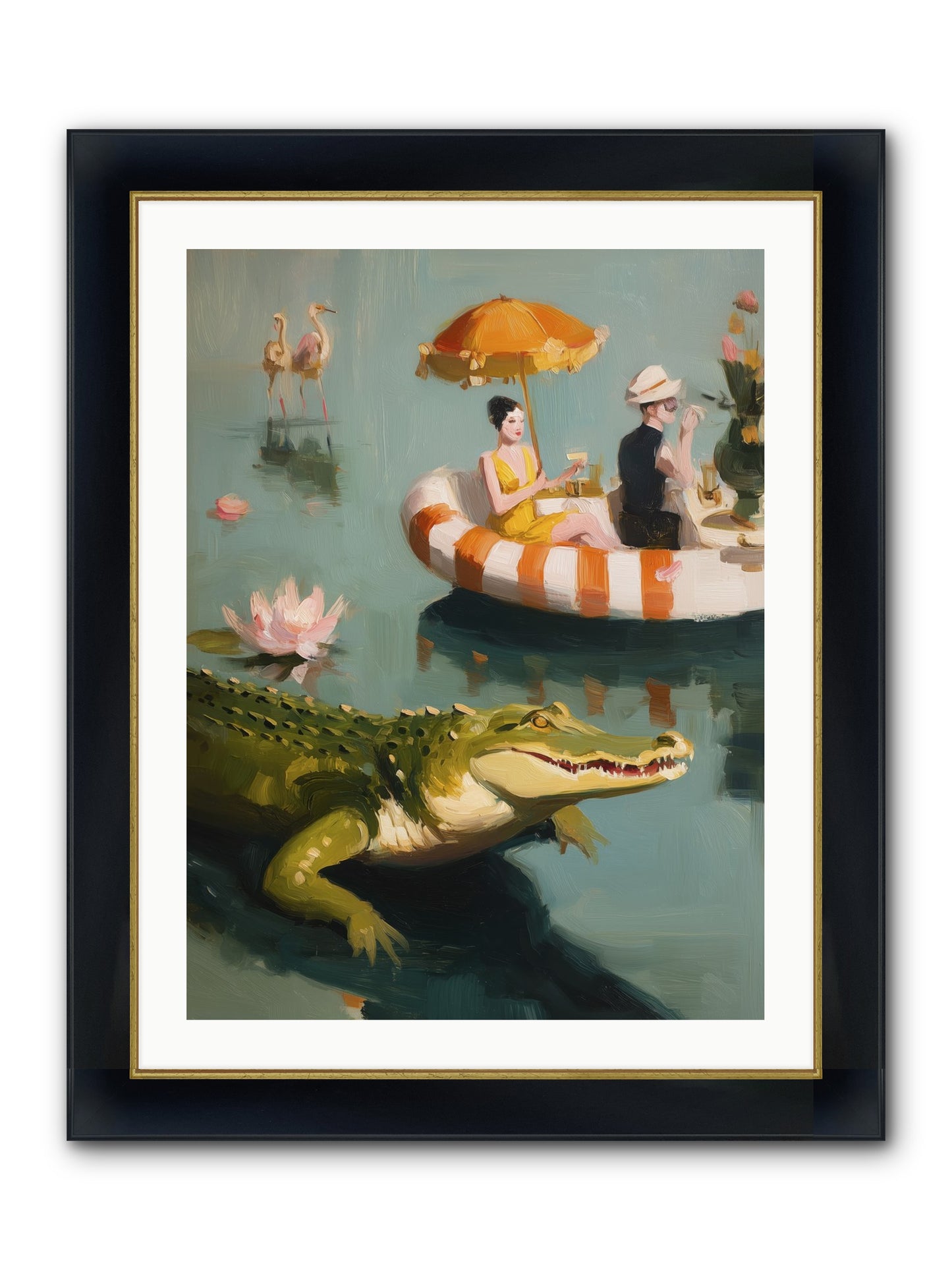 Hidden Harbor Framed Print - Wide Black w/Gold 24x32