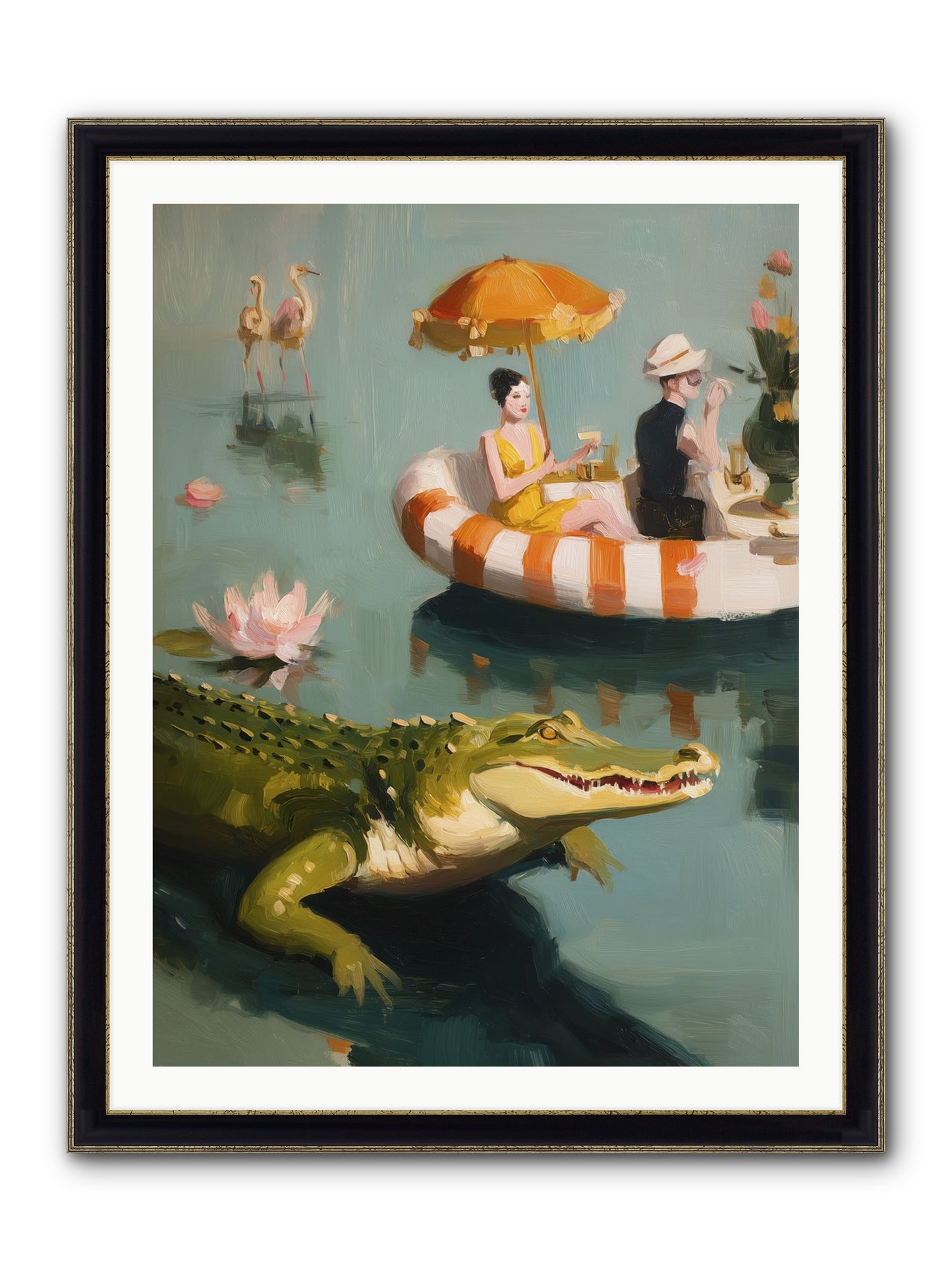 Hidden Harbor Framed Print - Black & Gold 30x40