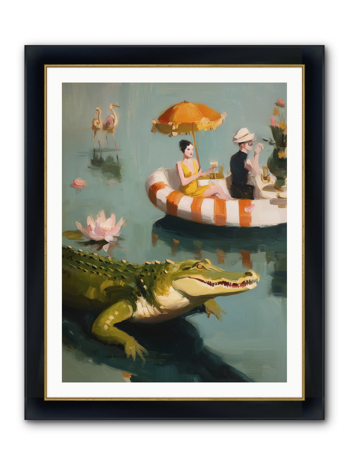 Hidden Harbor Framed Print - Wide Black w/Gold 30x40