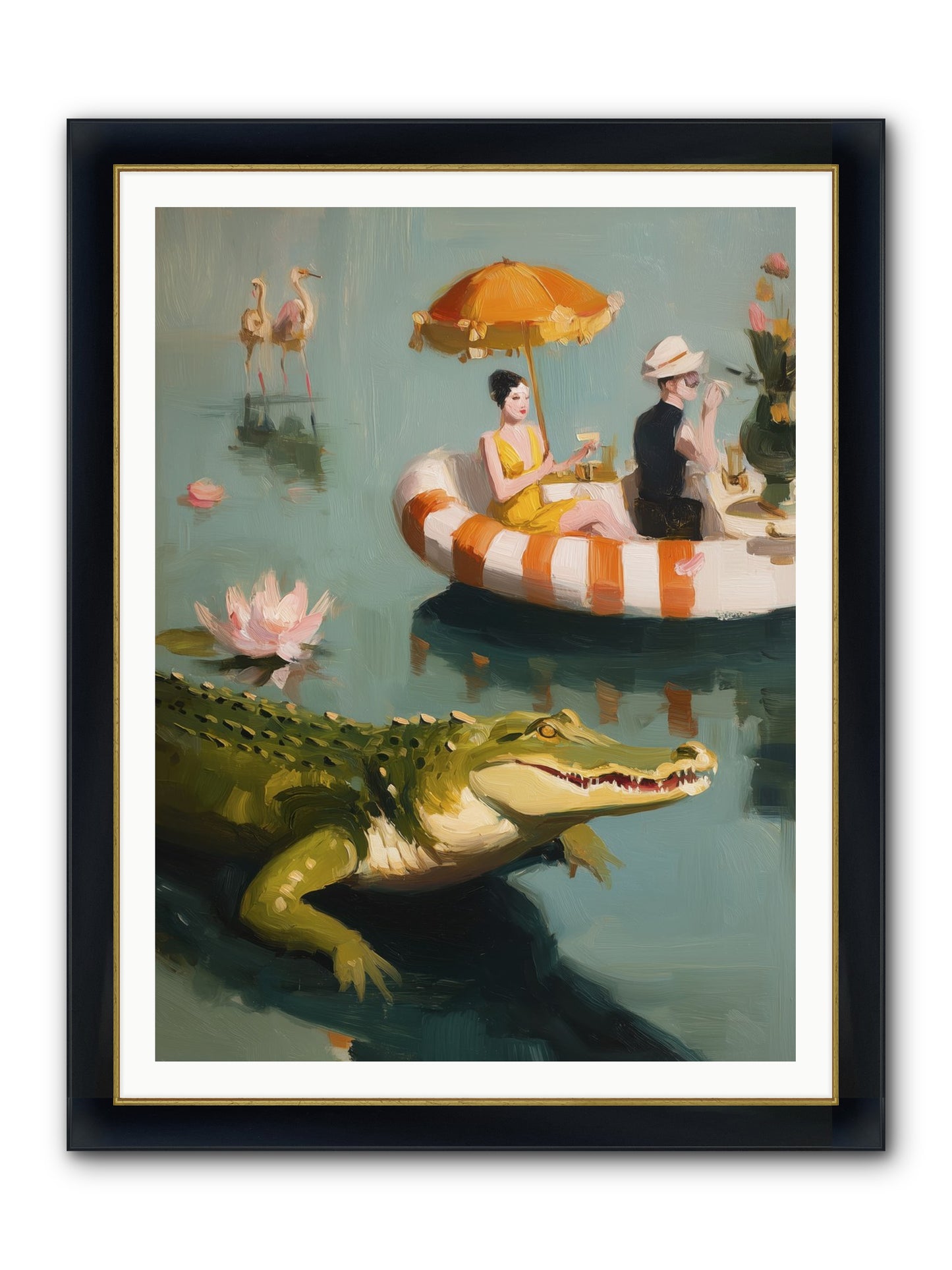 Hidden Harbor Framed Print - Wide Black w/Gold 36x48