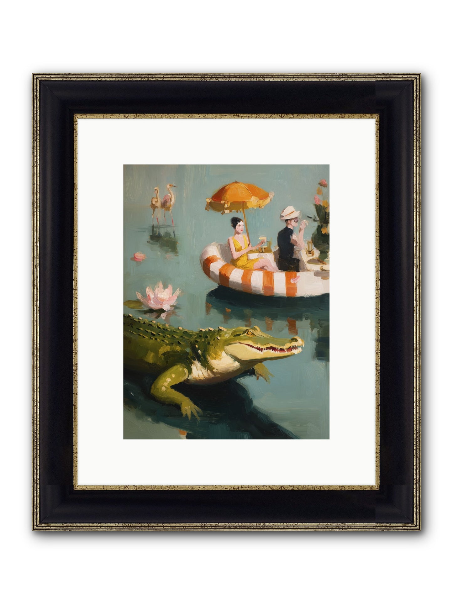 Hidden Harbor Framed Print - Black & Gold 9x12
