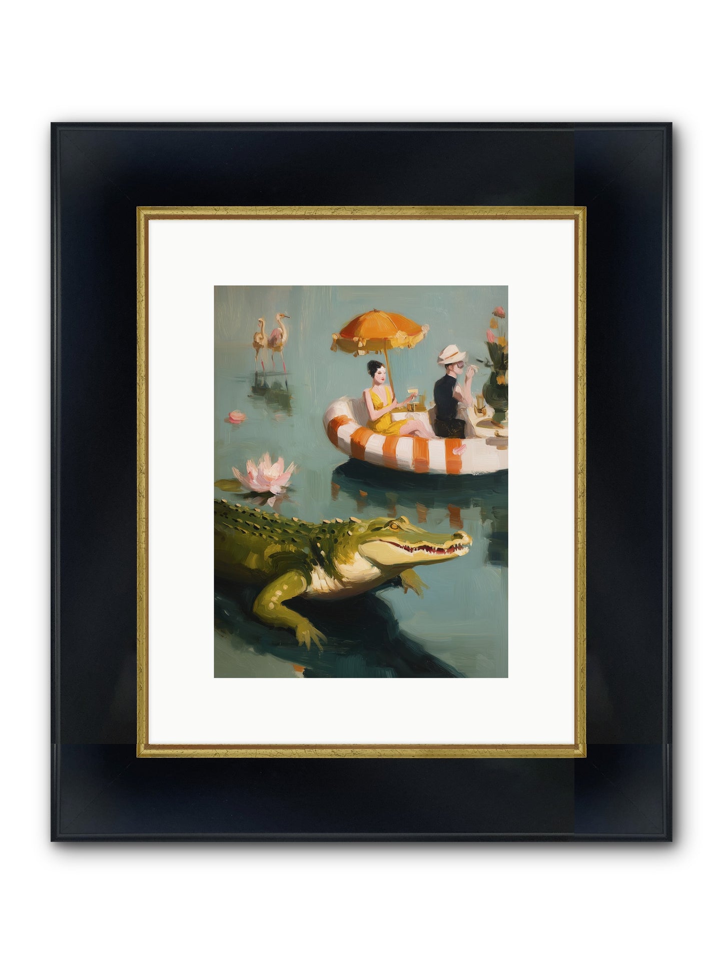 Hidden Harbor Framed Print - Wide Black w/Gold 9x12