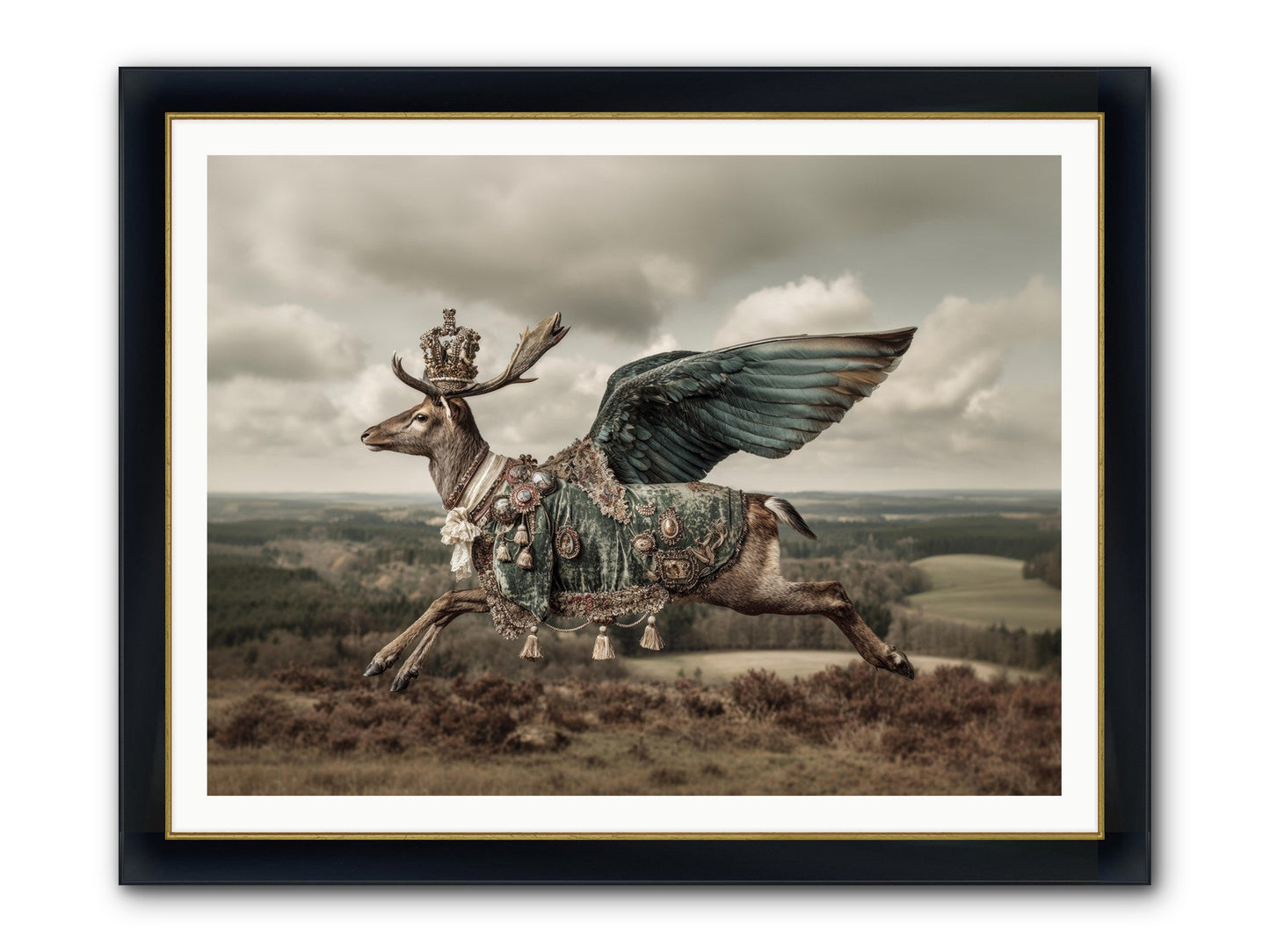 Hollow Field Framed Print - Wide Black w/Gold 48x36