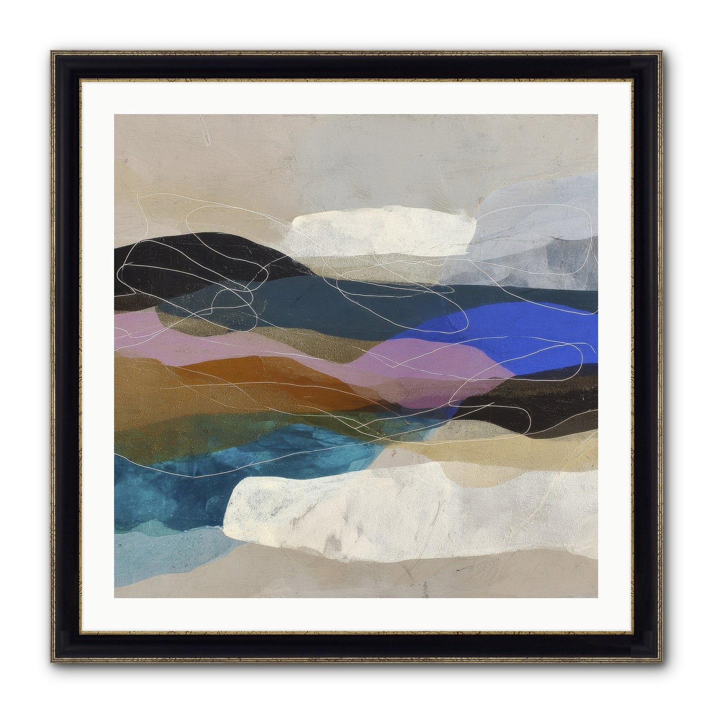 Hollow Tide Framed Print - Black & Gold 30x30