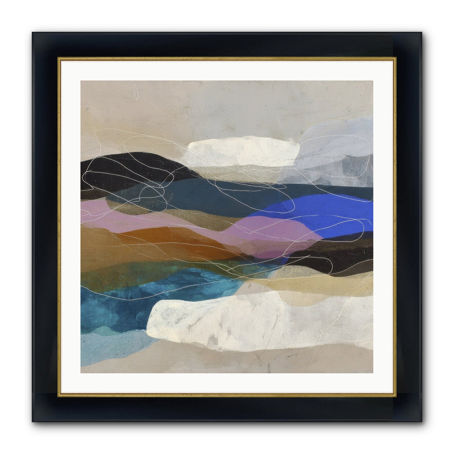 Hollow Tide Framed Print - Wide Black w/Gold 30x30