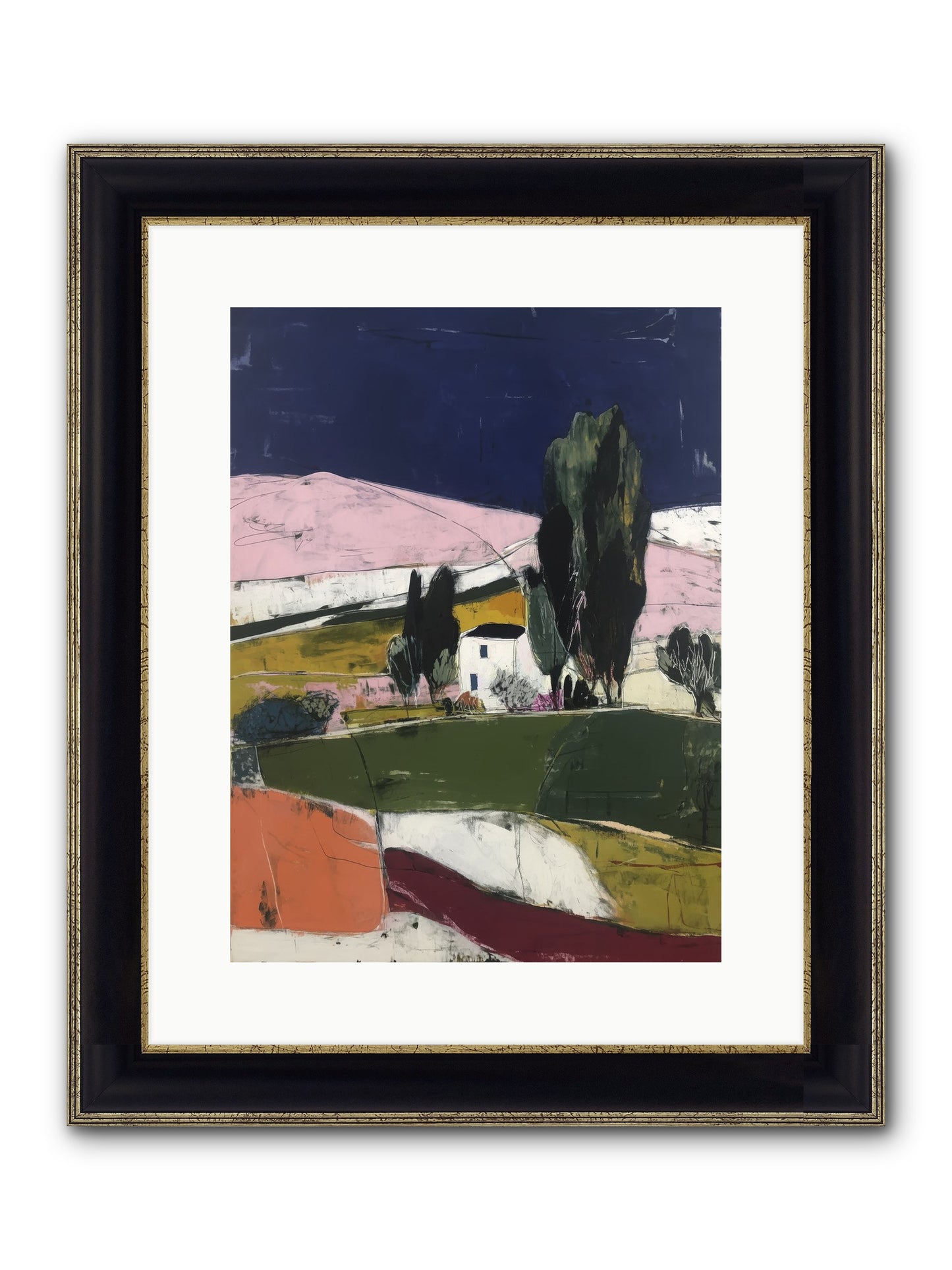 Horizon Of Cypress Framed Print - Black & Gold 12x16