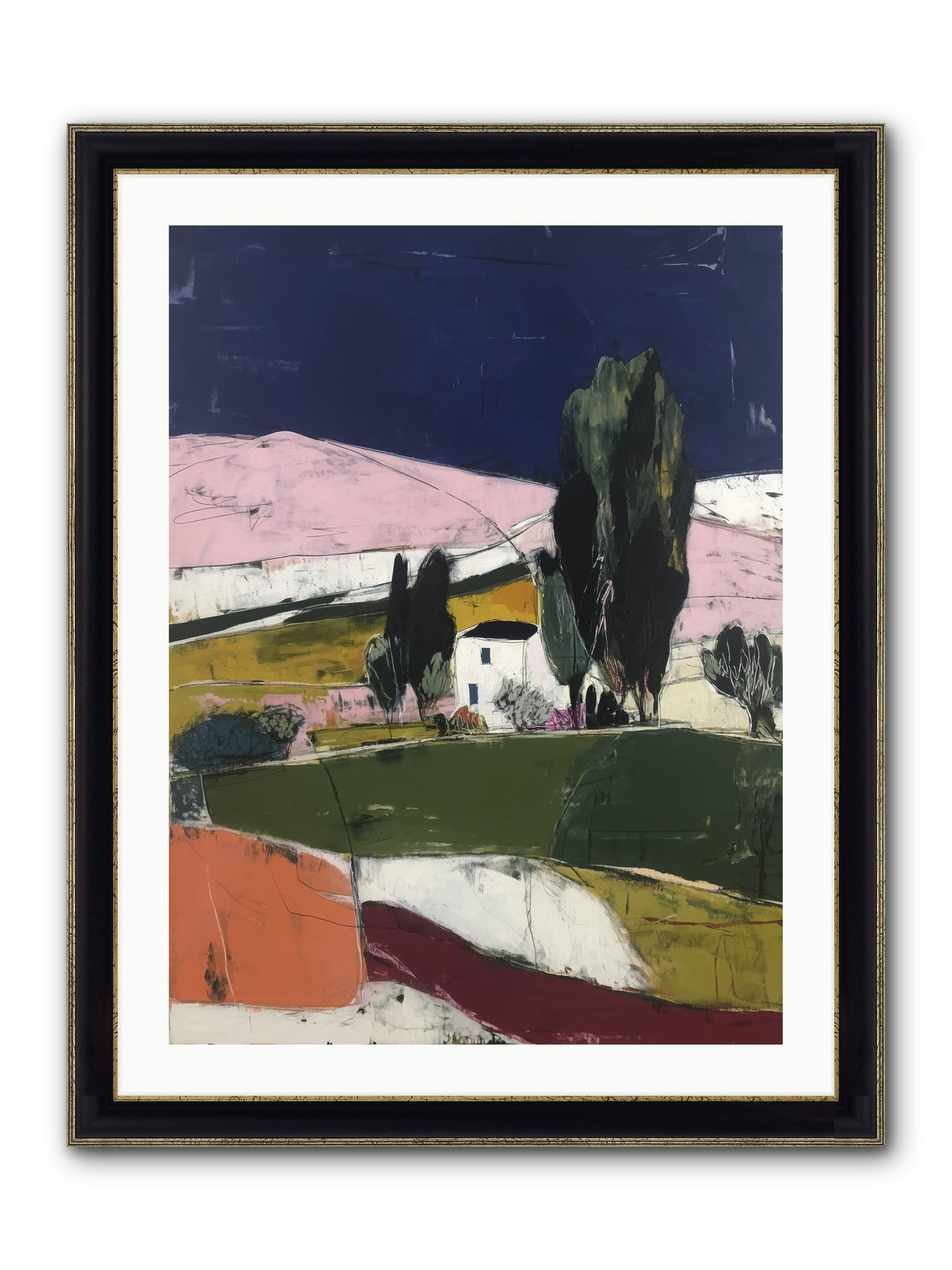 Horizon Of Cypress Framed Print - Black & Gold 24x32