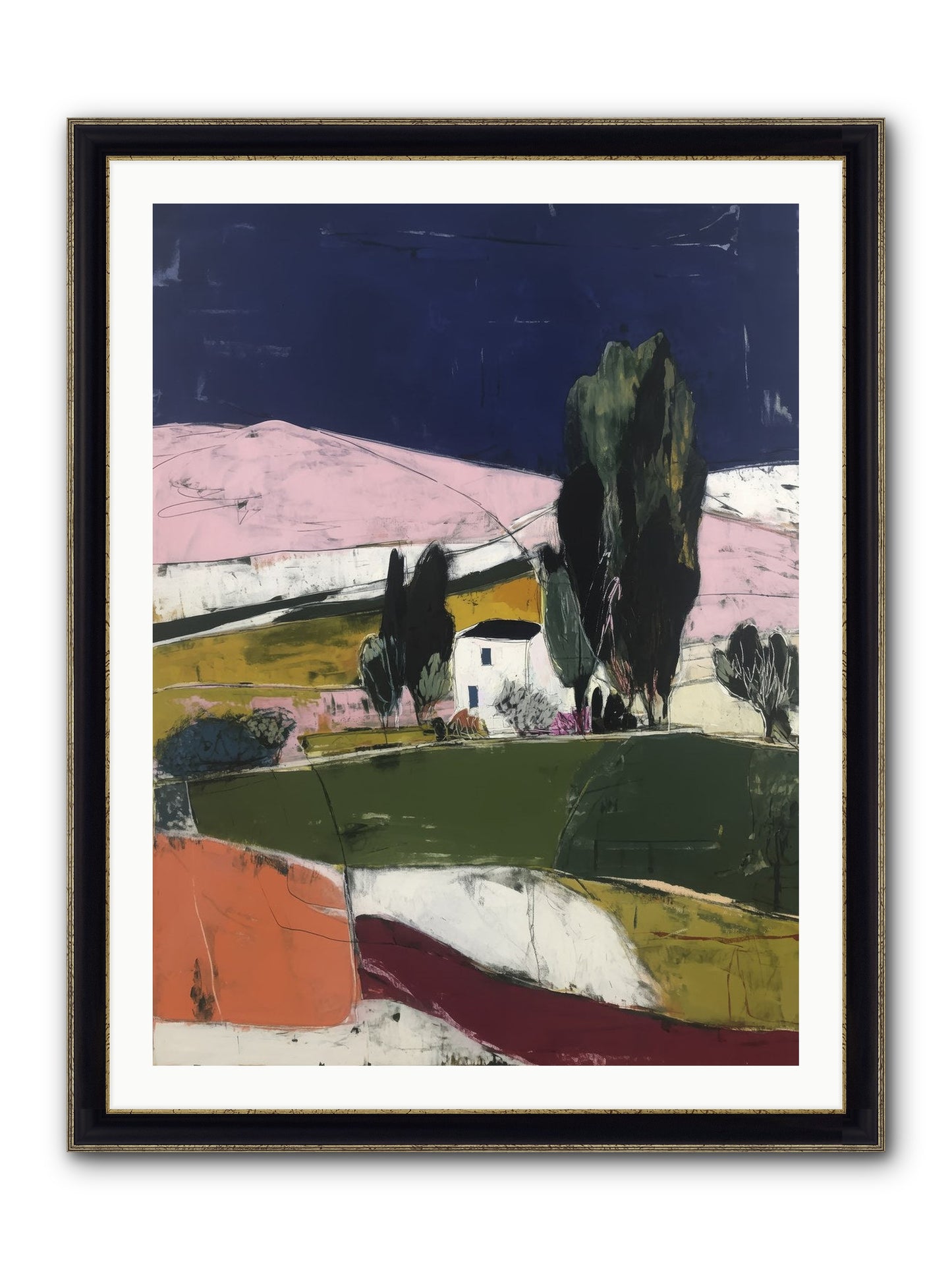 Horizon Of Cypress Framed Print - Black & Gold 30x40