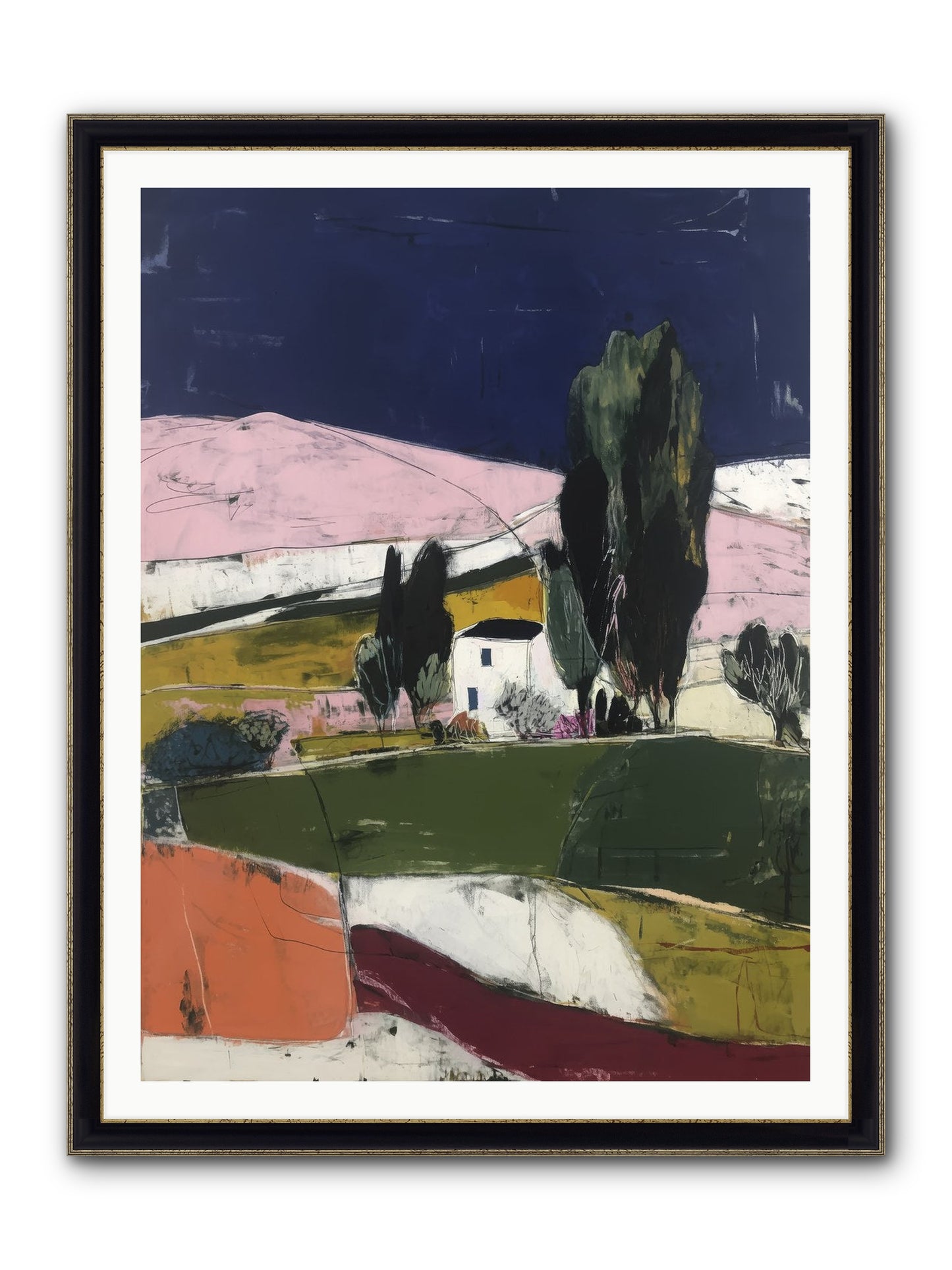 Horizon Of Cypress Framed Print - Black & Gold 36x48