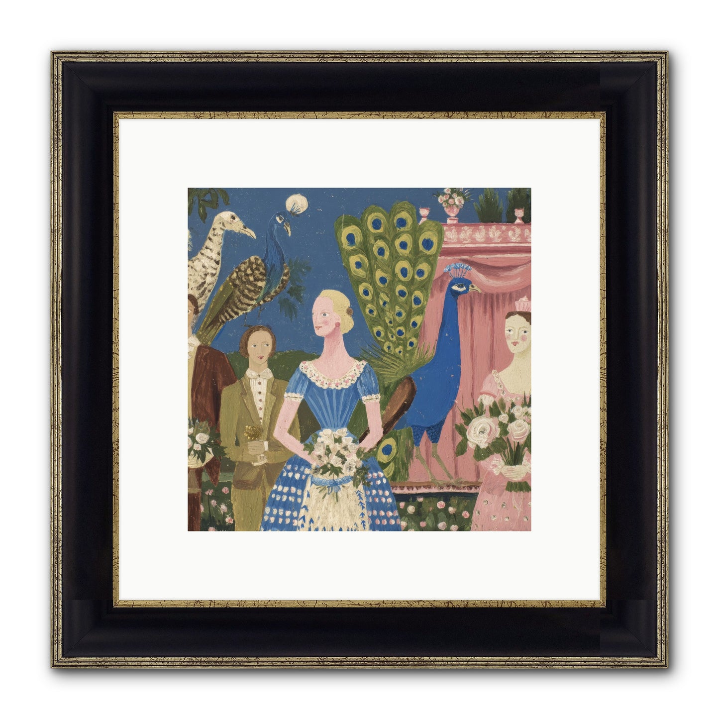 Hydrangea Row House Framed Print - Black & Gold 10x10