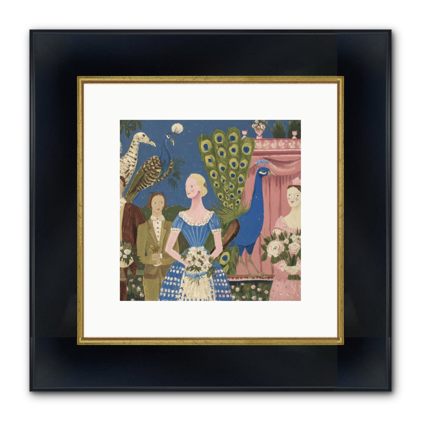 Hydrangea Row House Framed Print - Wide Black w/Gold 10x10