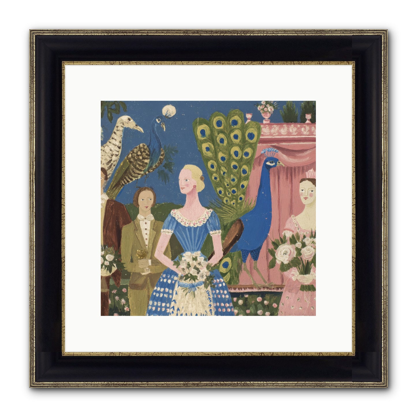 Hydrangea Row House Framed Print - Black & Gold 12x12