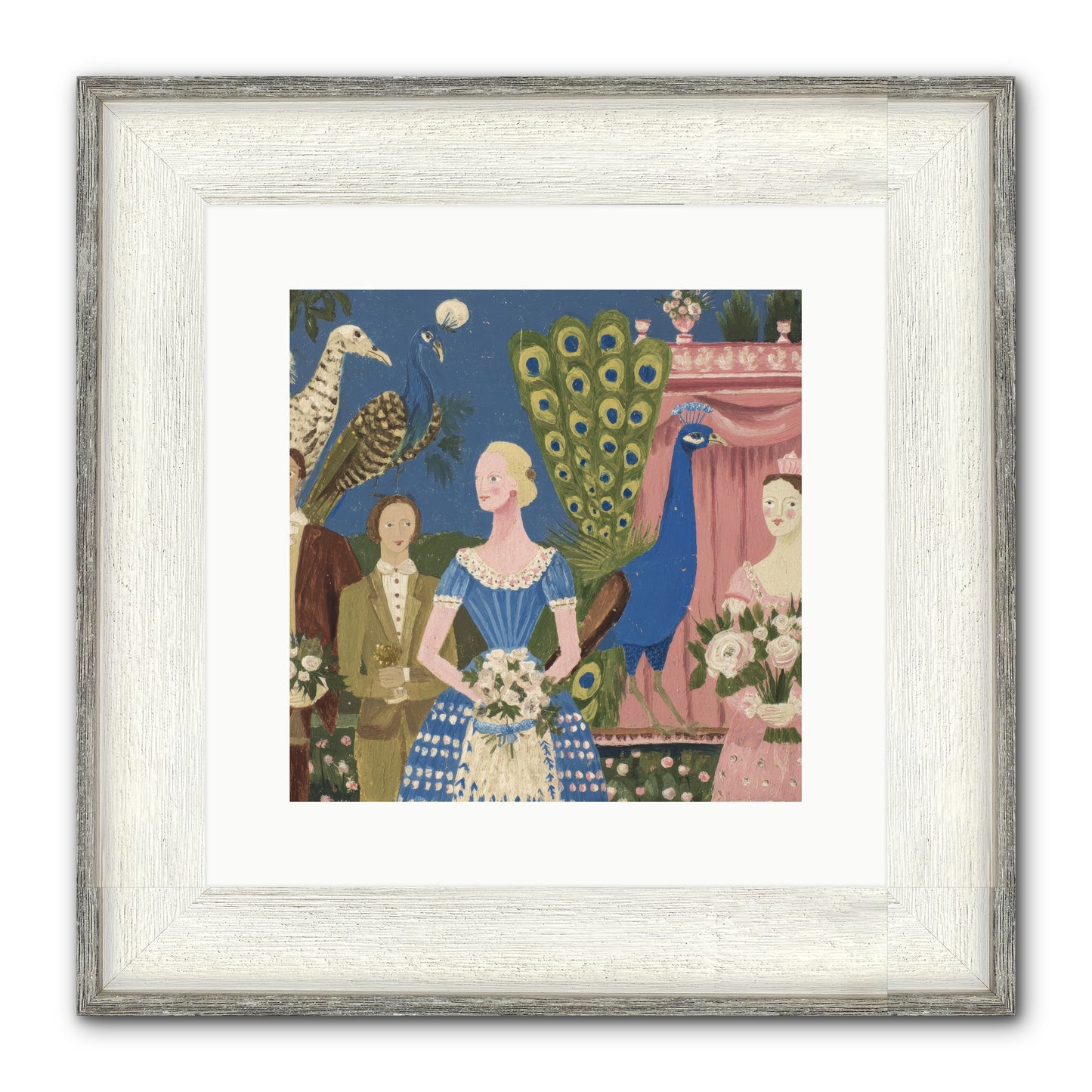 Hydrangea Row House Framed Print - Driftwood White 12x12
