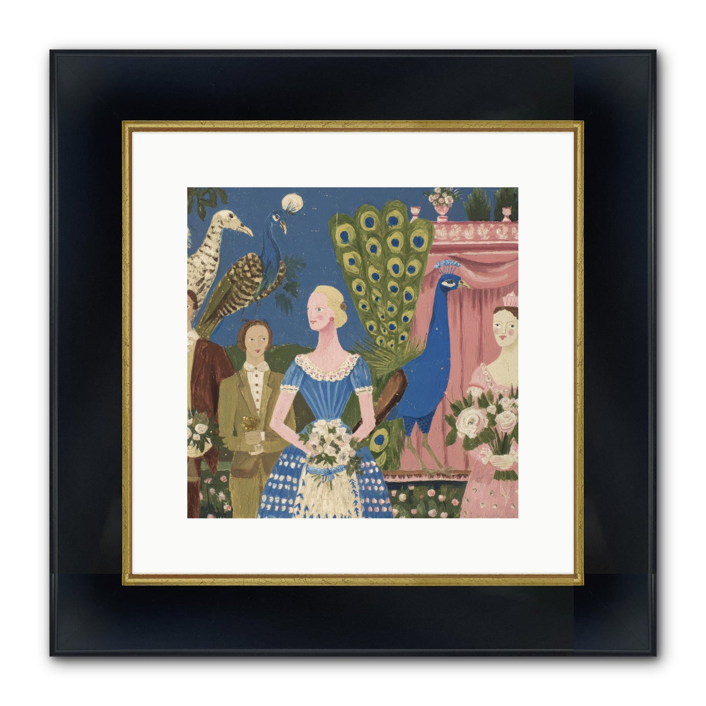 Hydrangea Row House Framed Print - Wide Black w/Gold 12x12