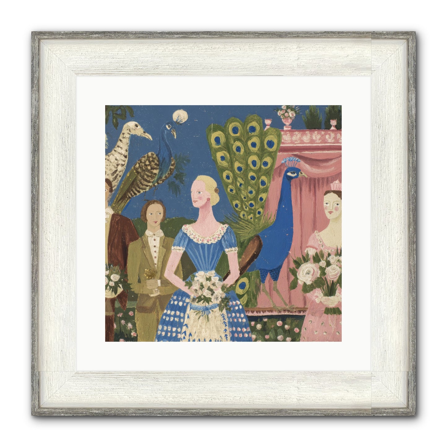 Hydrangea Row House Framed Print - Driftwood White 16x16