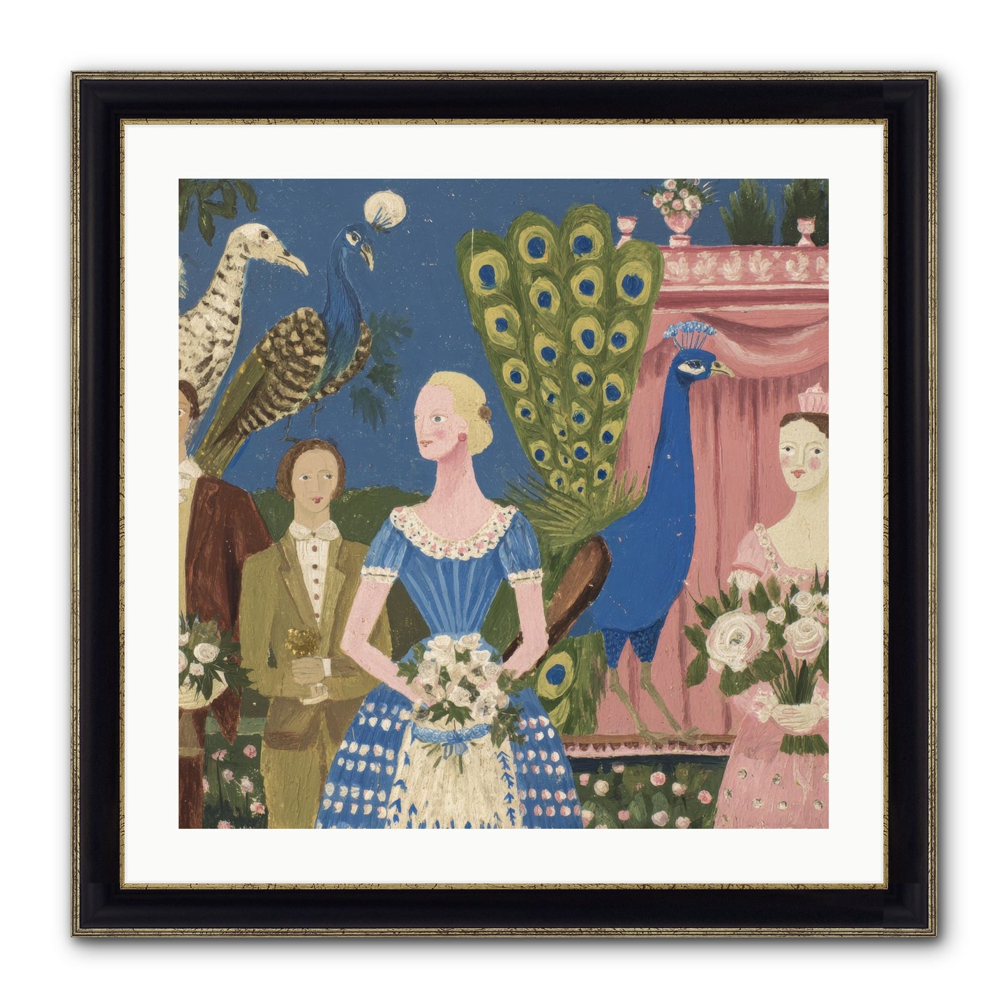 Hydrangea Row House Framed Print - Black & Gold 24x24