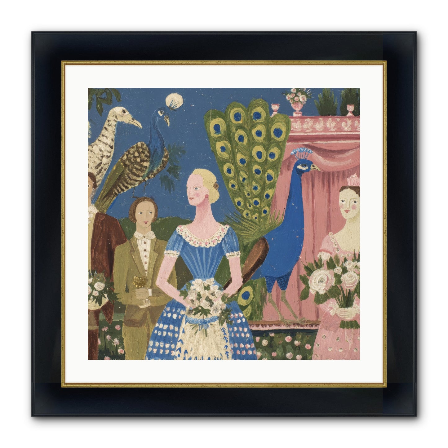 Hydrangea Row House Framed Print - Wide Black w/Gold 24x24
