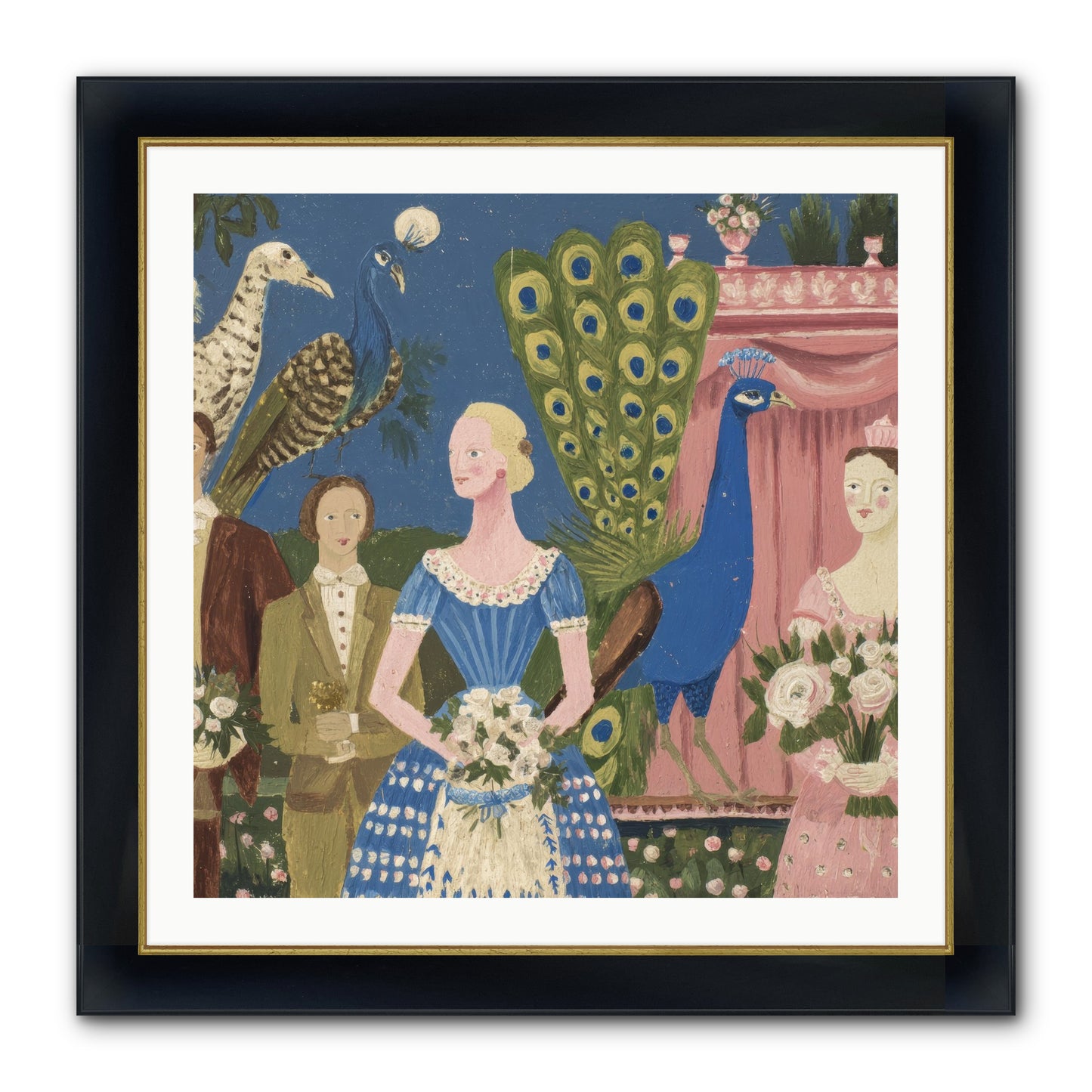 Hydrangea Row House Framed Print - Wide Black w/Gold 30x30