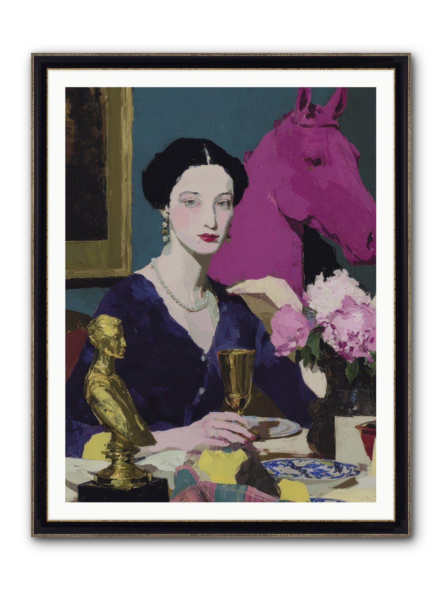 In Shadows of Silk Framed Print - Black & Gold 36x48
