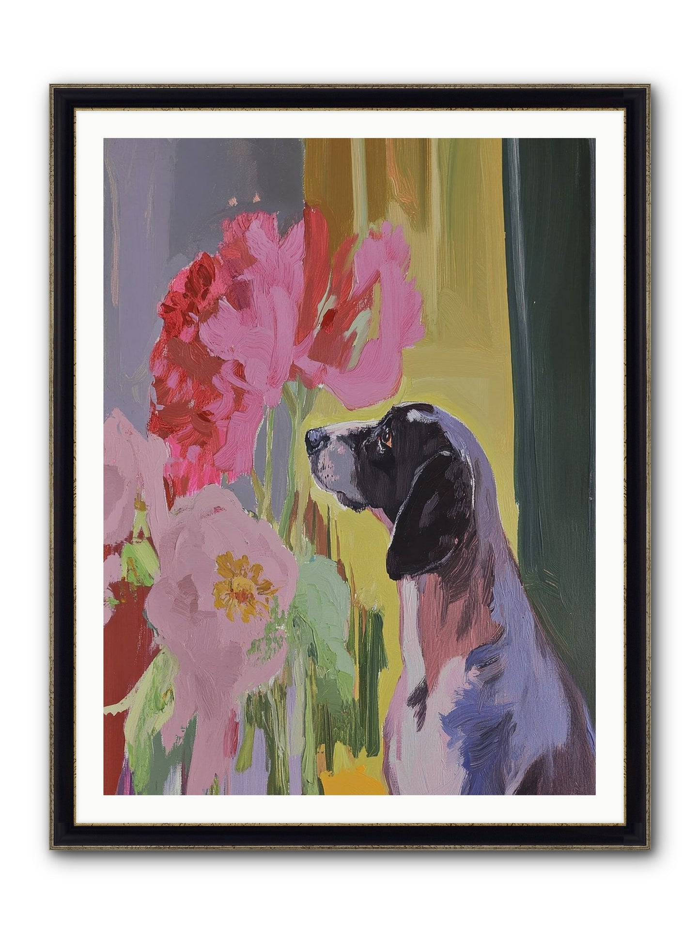 In The Moonflower Garden Framed Print - Black & Gold 36x48