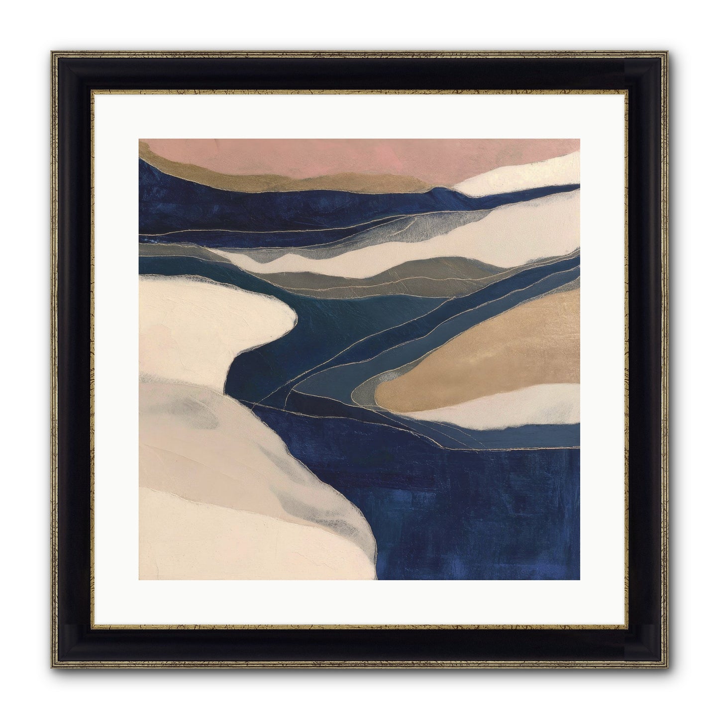 Indigo Framed Print - Black & Gold 20x20