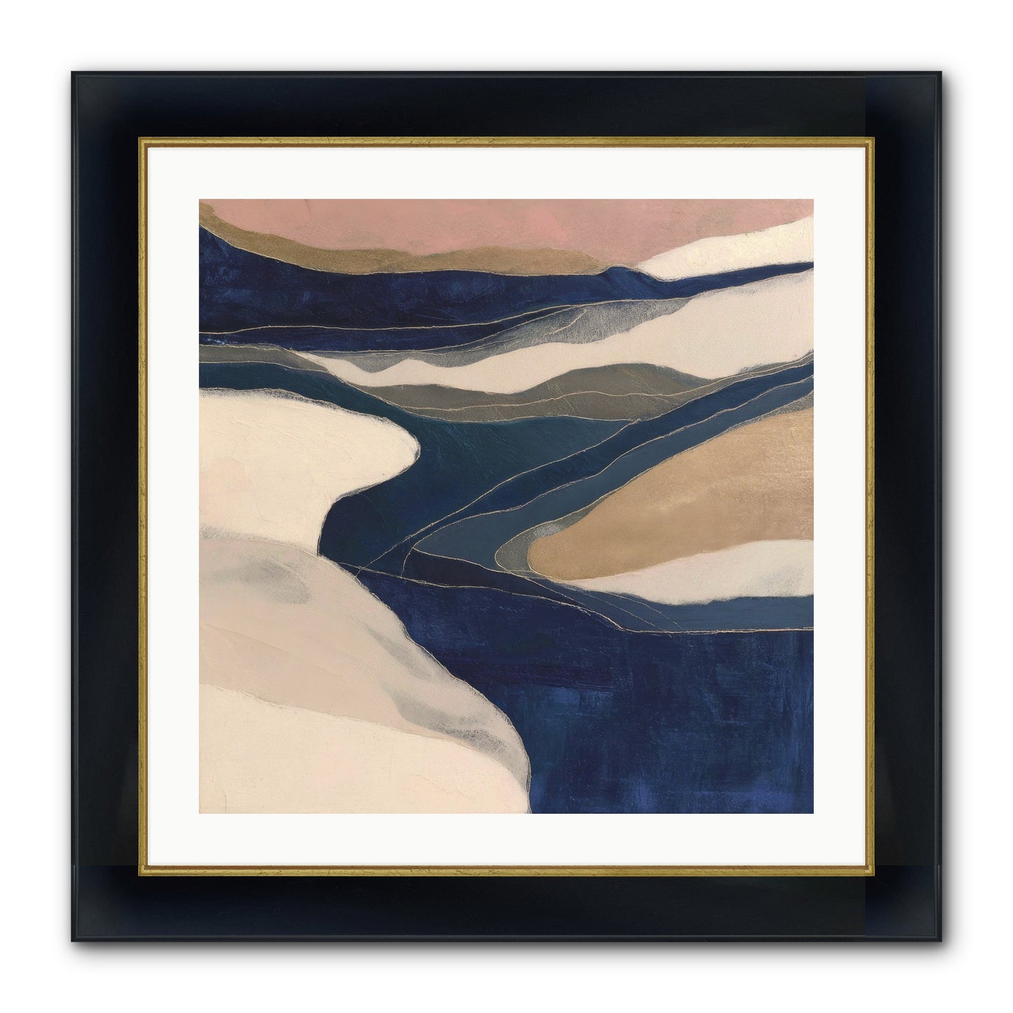 Indigo Framed Print - Wide Black w/Gold 24x24