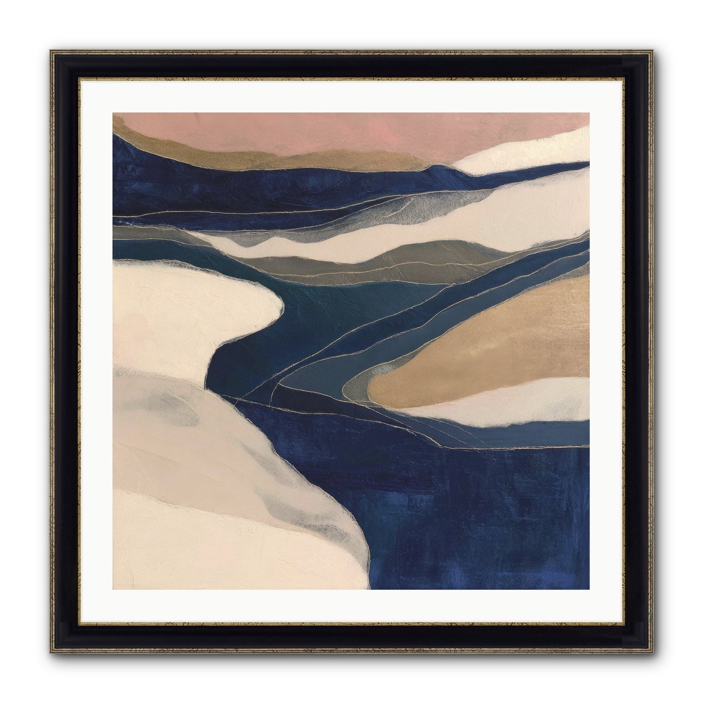 Indigo Framed Print - Black & Gold 30x30